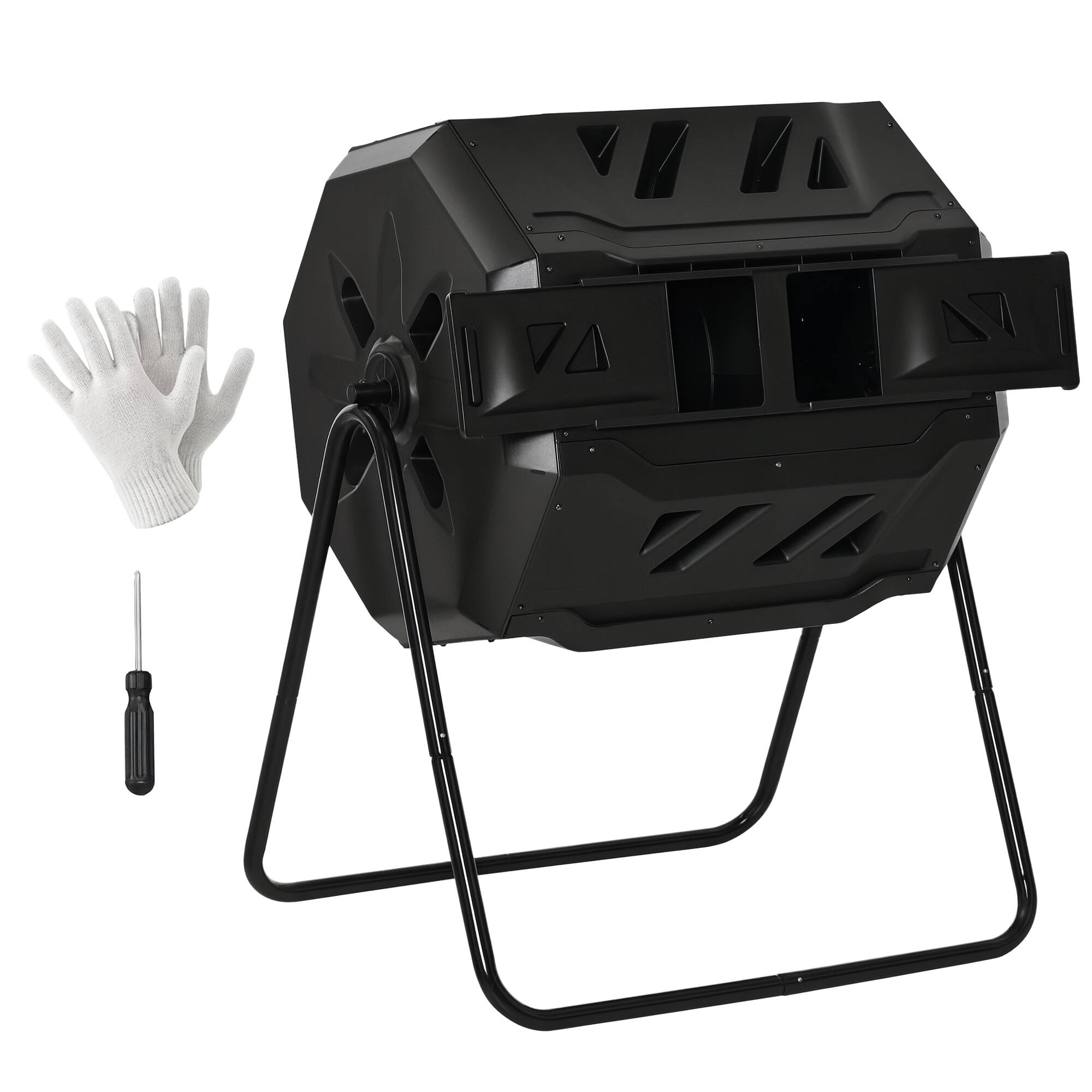 Outsunny - Tumbling Compost Bin Outdoor 360° Dual Chamber Rotating Composter 43 Gallon - Black price history on PriceWatchPro