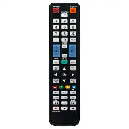 POWER ON/OFF SOURCE: 1 2 3 4 5 6 7 8 9 0 MUTE + VOL PRE-CH CH CH LIST HUB MENU SMART TOOLS INFO RETURN EXIT - A TV C D SOCIAL MTS SRS E-MANUAL P.SIZE CC D A59-00443A