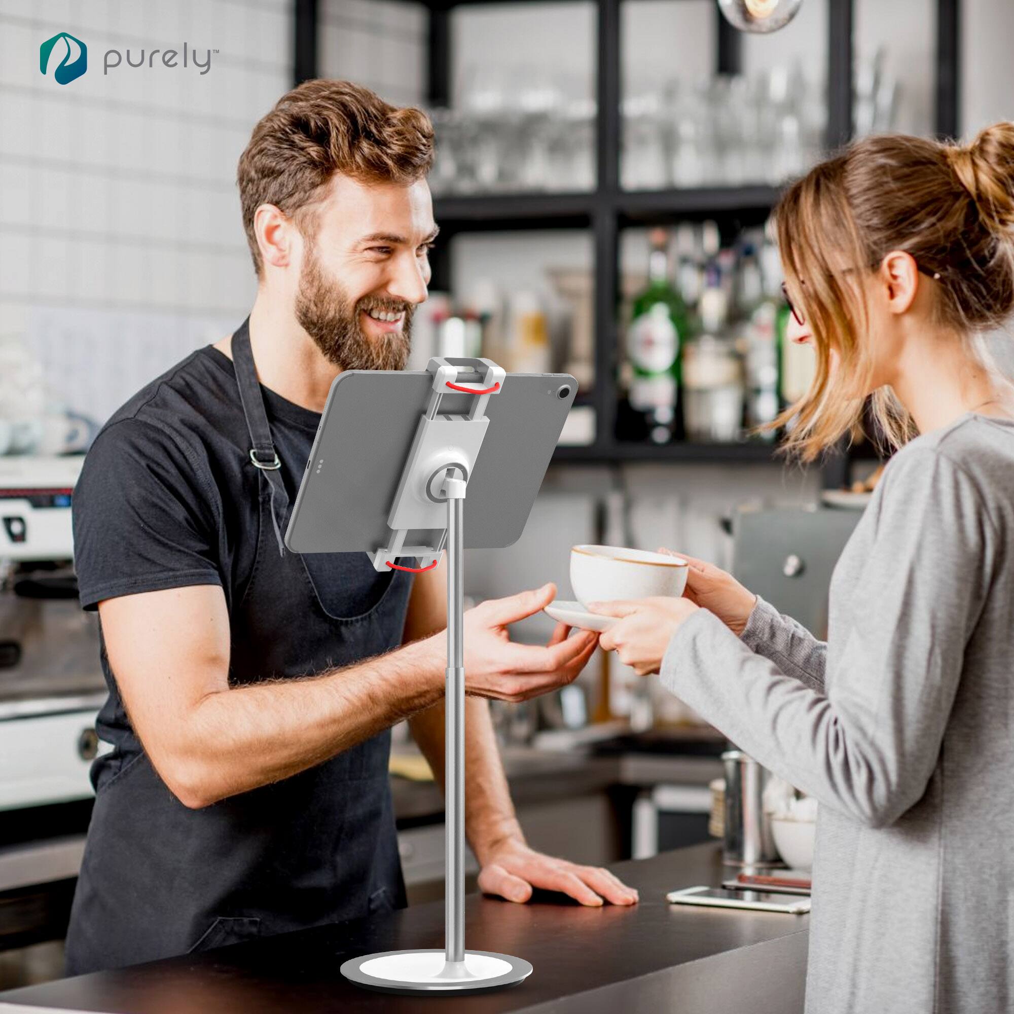 Alt View 1. Purely - Purely Adjustable Phone and Tablet Stand with 360 Degree Rotation Weighted Base Black - White.