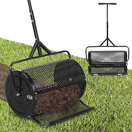 Gymax - 24'' Compost Spreader w/ Height-Adjustable T-Shaped Handle for Lawn Garden - Black