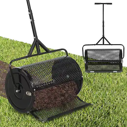 Front. Gymax - Gymax 24'' Compost Spreader w/ Height-Adjustable T-Shaped Handle for Lawn Garden Black - Black.