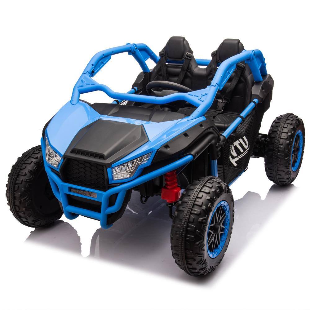 Front. BreeBe - 24V Two-Seater Kids ride on UTV with Parental Control, 400W Motor, 4-Wheel Suspension, Bluetooth, MP3, USB, LED, Age 3+ - Blue.