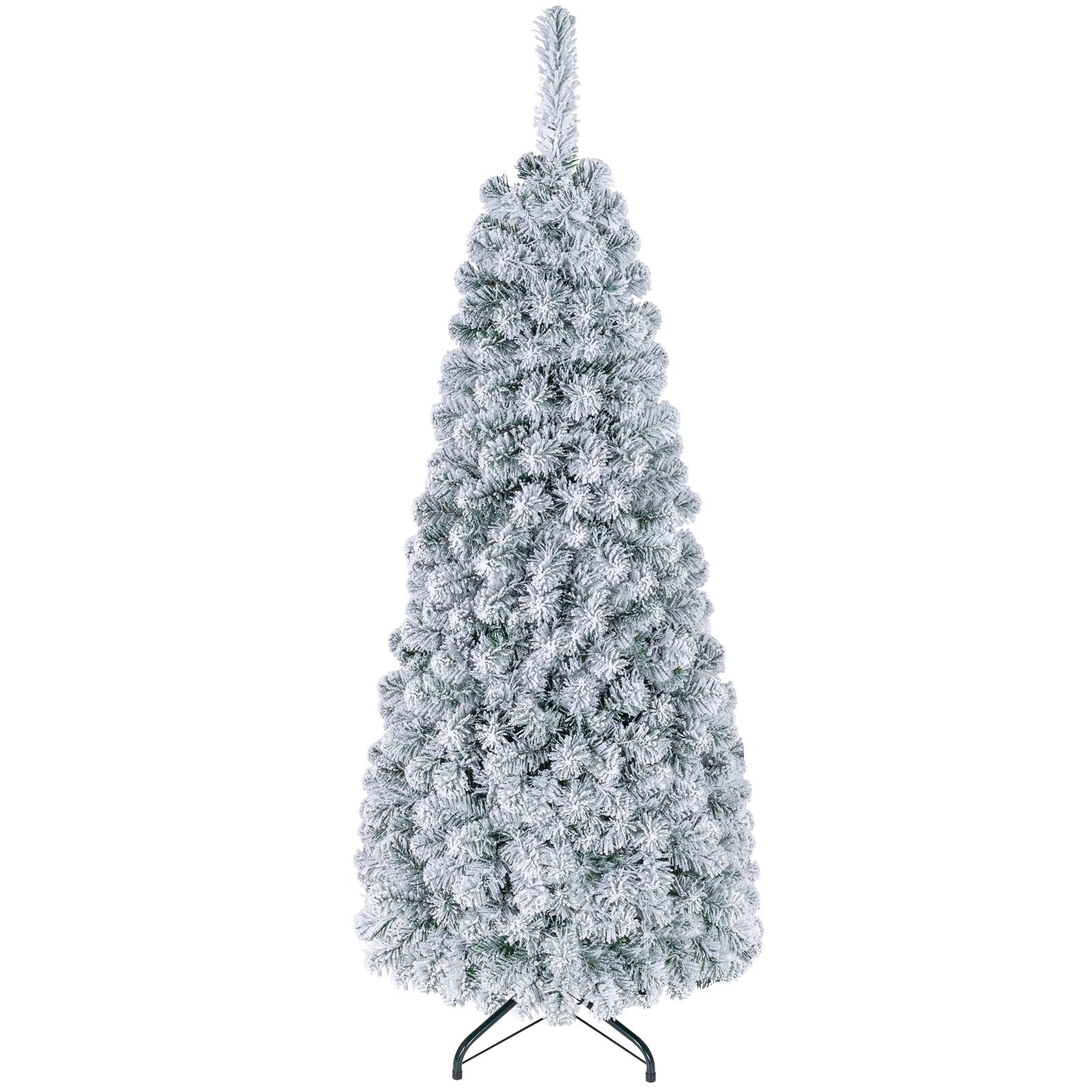 Alt View 9. Costway - Costway 4.5 FT Pre-Lit Flocked Pencil Christmas Tree Hinged - Green.