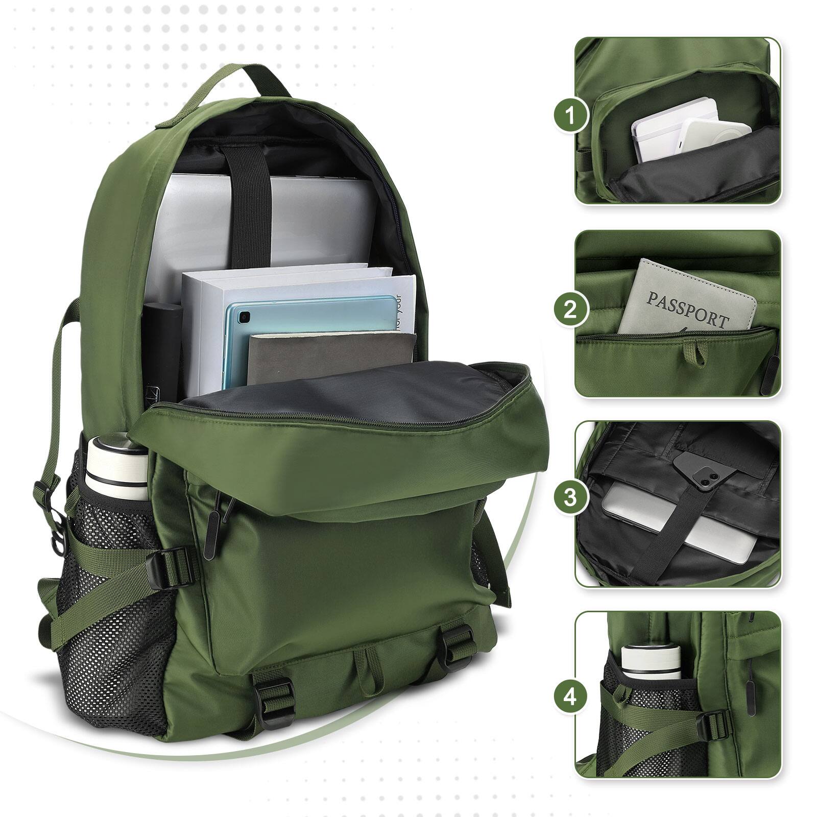 Alt View 3. Unique Bargains - 28L Laptop Backpack, Business for Men, Casual TSA Approved Travel for Women, Water Resistant Daypack - Green.