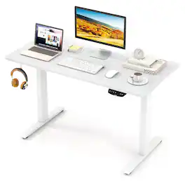 Costway - 48" x 24" Electric Adjustable Standing up Desk Dual Motor w/ Controller - White,Natural
