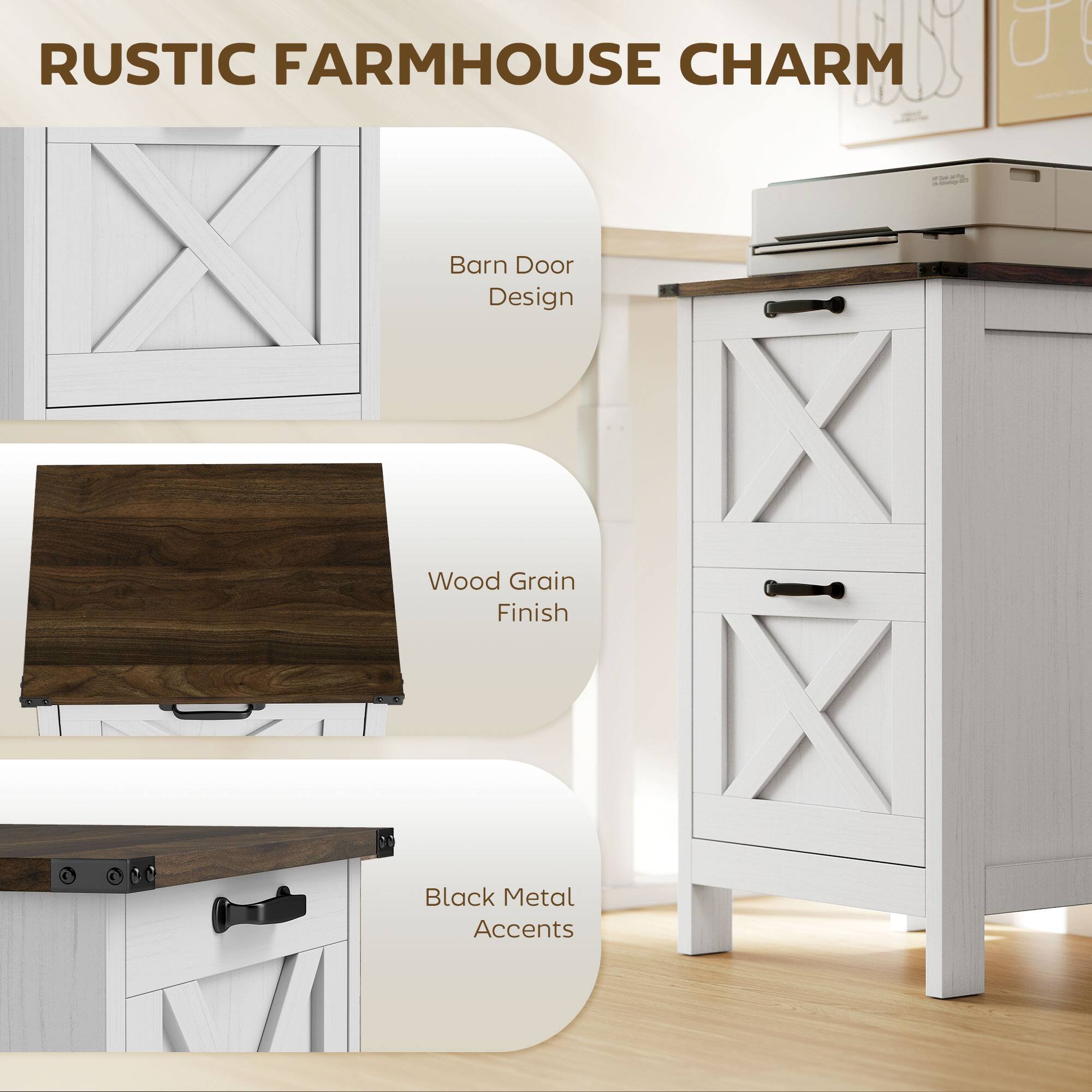 RUSTIC FARMHOUSE CHARM

- Barn Door Design
- Wood Grain Finish
- Black Metal Accents