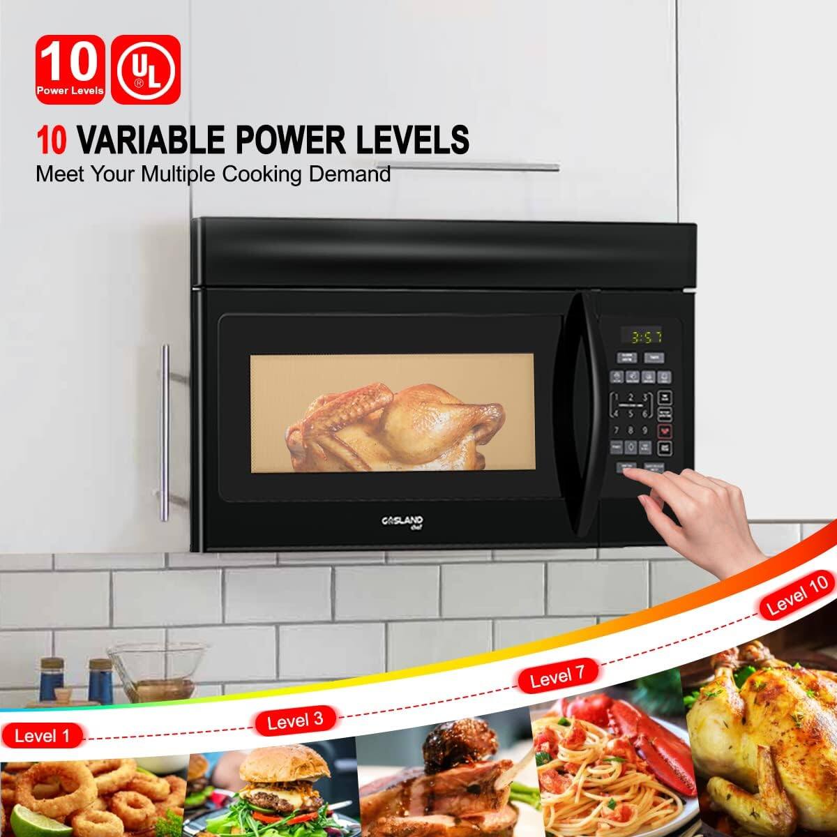 10 Power Levels, 10 VARIABLE POWER LEVELS, Meet Your Multiple Cooking Demand, 3:57, 1, 2, 5, 8, 9, 8, CASLAND, 10 Level, Level 1, Level 3, Level 7