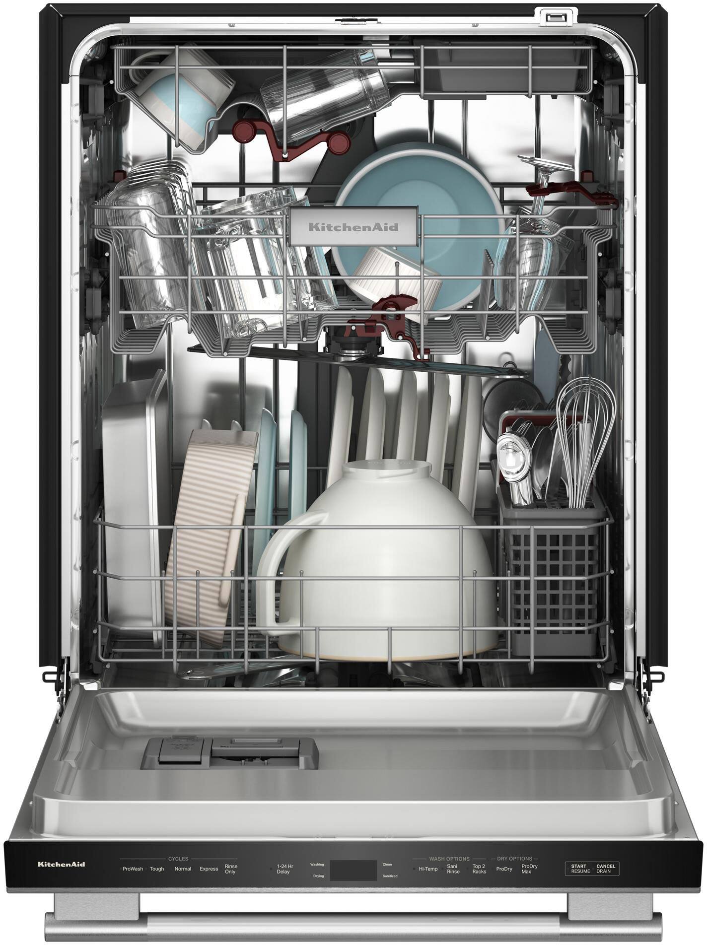 KitchenAid

CYCLES
- ProWash
- Tough
- Normal
- Express
- Rinse Only

WASH OPTIONS
- Hi-Temp
- Rinse
- 3-4hr Delay
- Sanitize

DRY OPTIONS
- ProDry
- Max Dry

START CANCEL RESUME DRAN