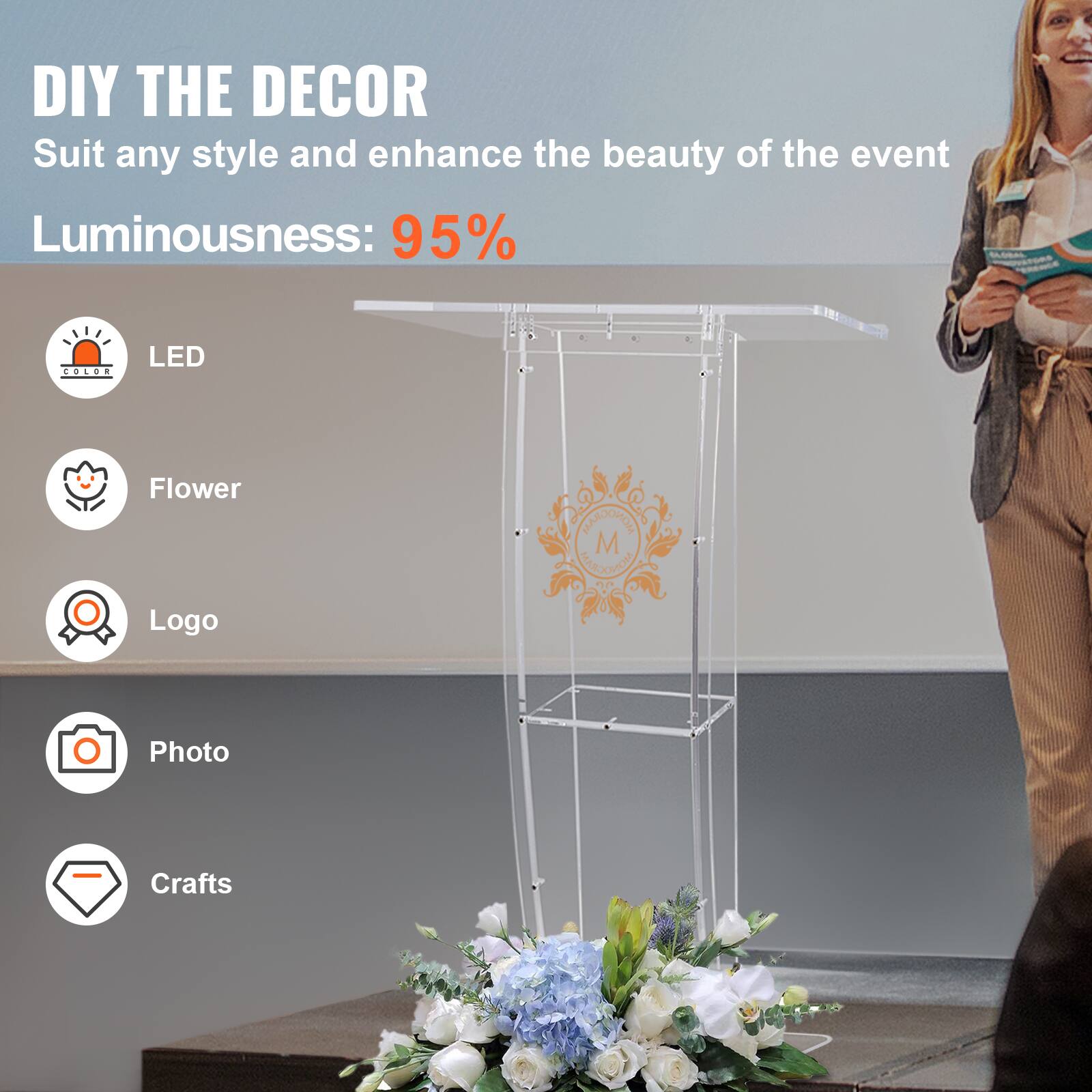 DIY THE DECOR, Suit any style and enhance the beauty of the event, Luminousness: 95%, LED, Flower, Logo, Photo, Crafts