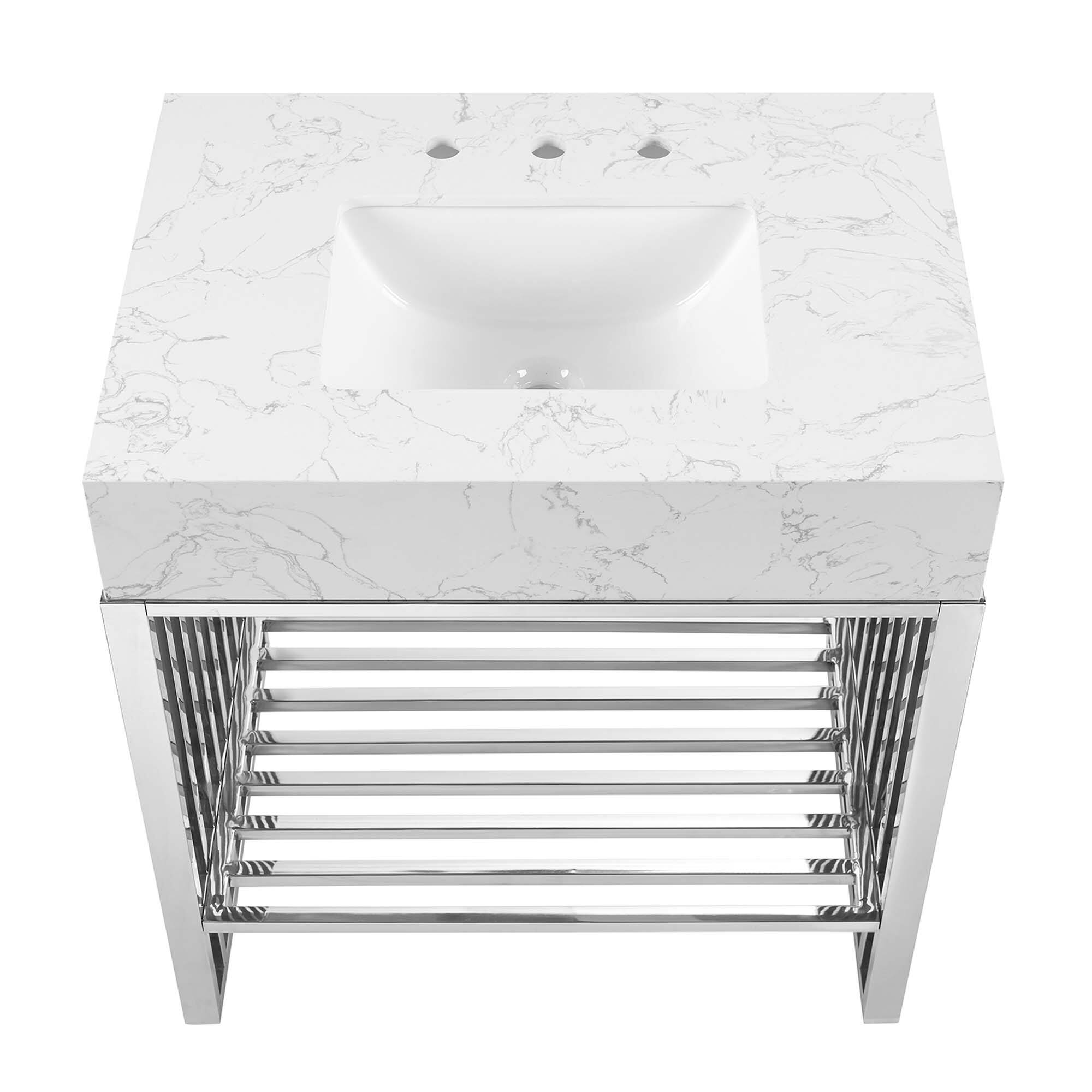 Alt View 3. Modway - Gridiron Bathroom Vanity Basin Included by Modway - White Silver.