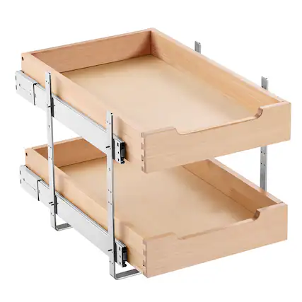 Front. VEVOR - 2 Tier Pull Out Cabinet Organizer,14"W x 21"D Cabinet Drawer, Soft Close Slide out Shelf, Heavy-Duty Sliding Wood Drawer - Wood.