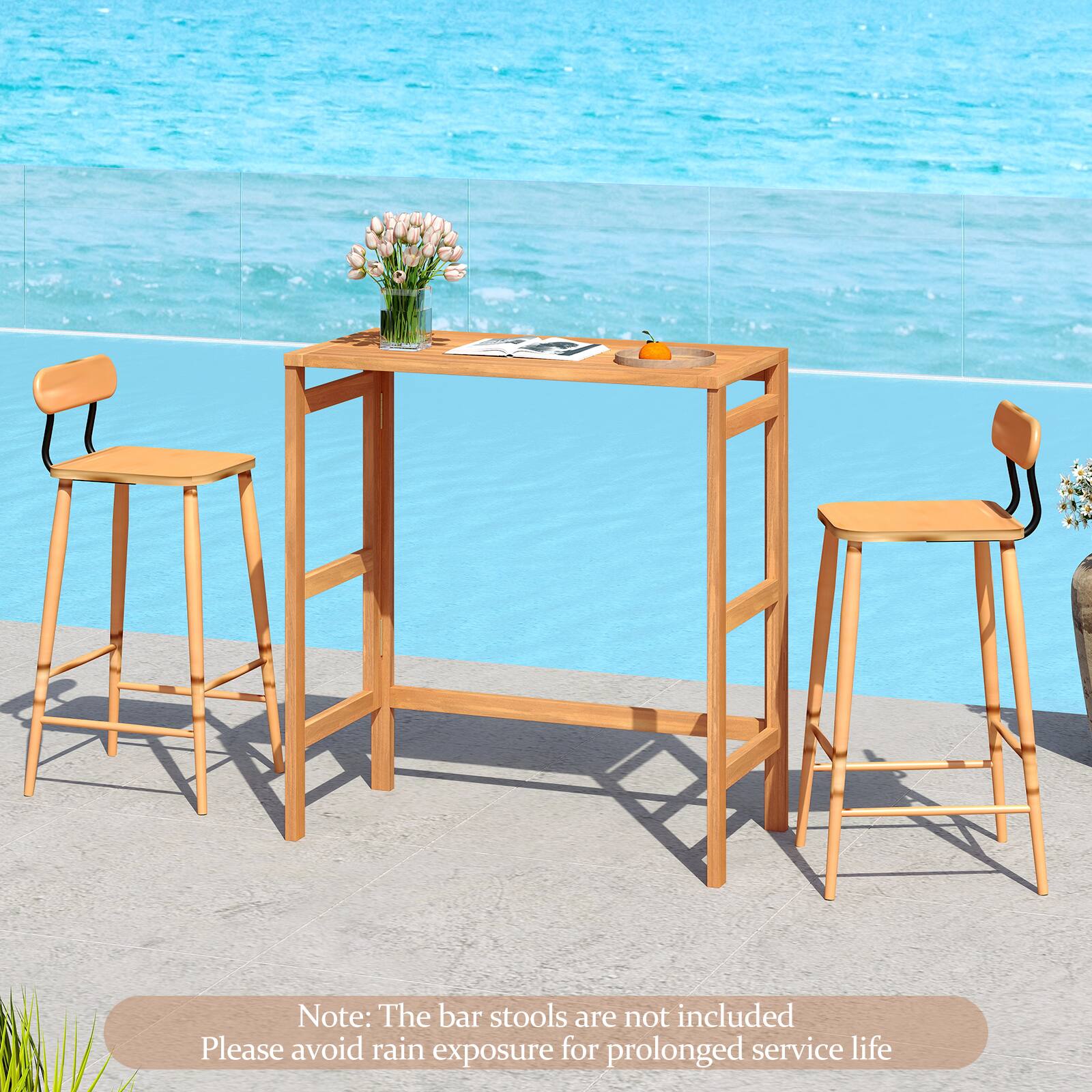 Note: The bar stools are not included. Please avoid rain exposure for prolonged service life.
