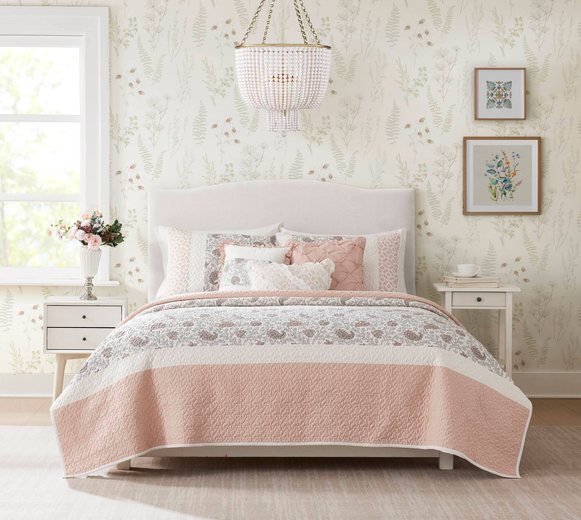 Alt View 1. TinyHomie - 6 Piece Cotton Percale Quilt Set with Throw Pillows Blush King/Cal King - Blush.