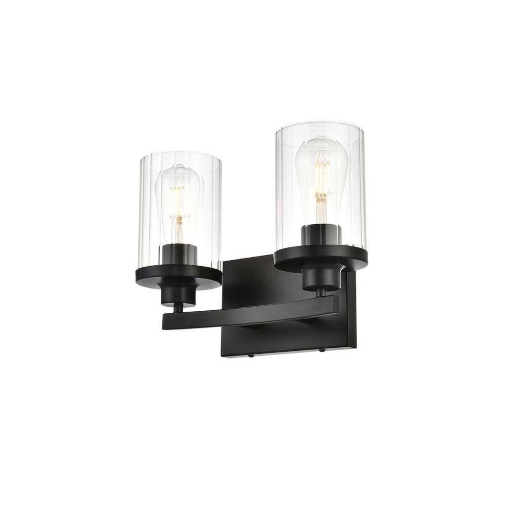 Back. Living District - Saanvi 2 light Black and Clear Bath Sconce - Black And Clear.
