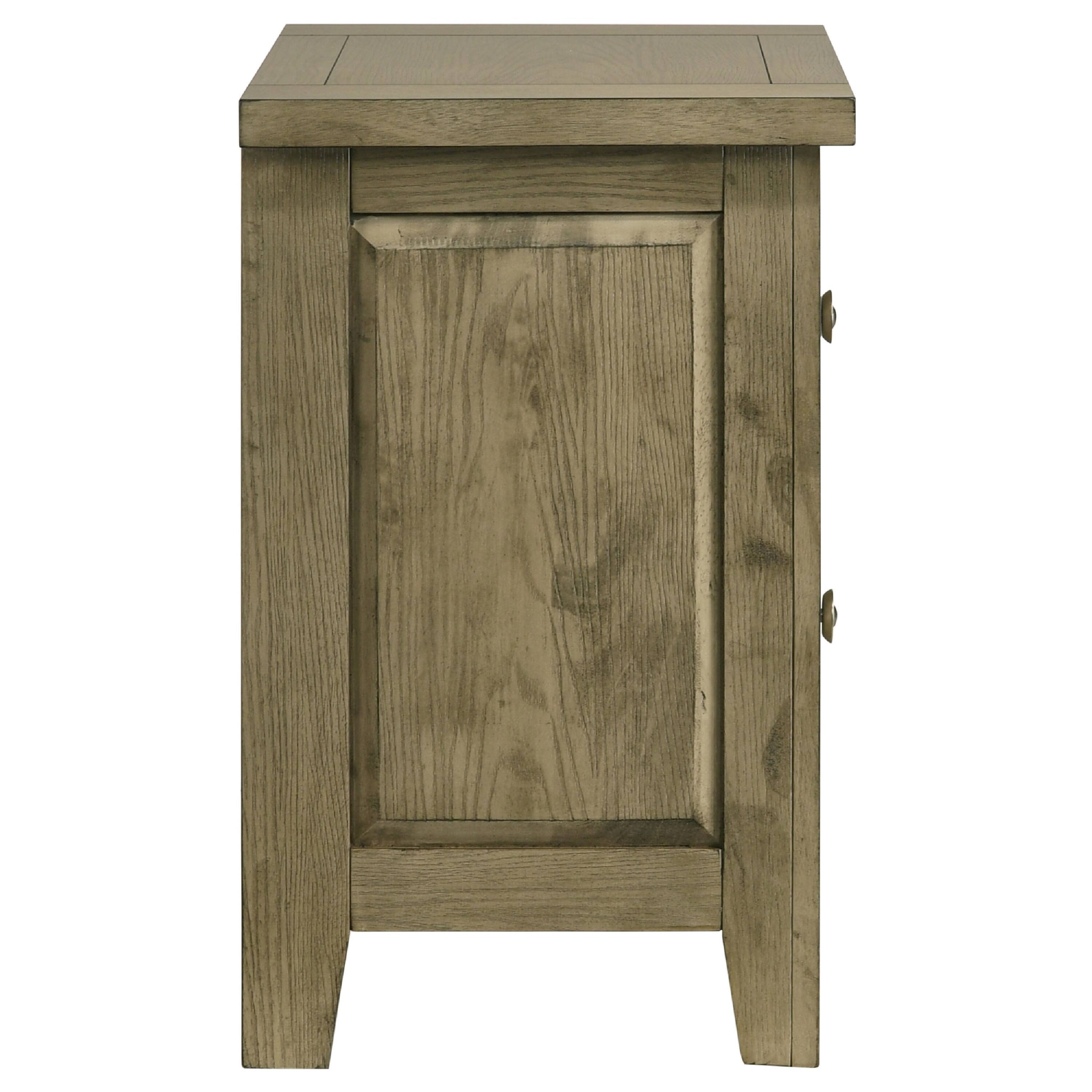 Alt View 5. Manhattan Lane - Hazel Nightstand, 2 Drawers, Antique Nickel Knobs, Wood 25 Inch - Vineyard Oak Brown.