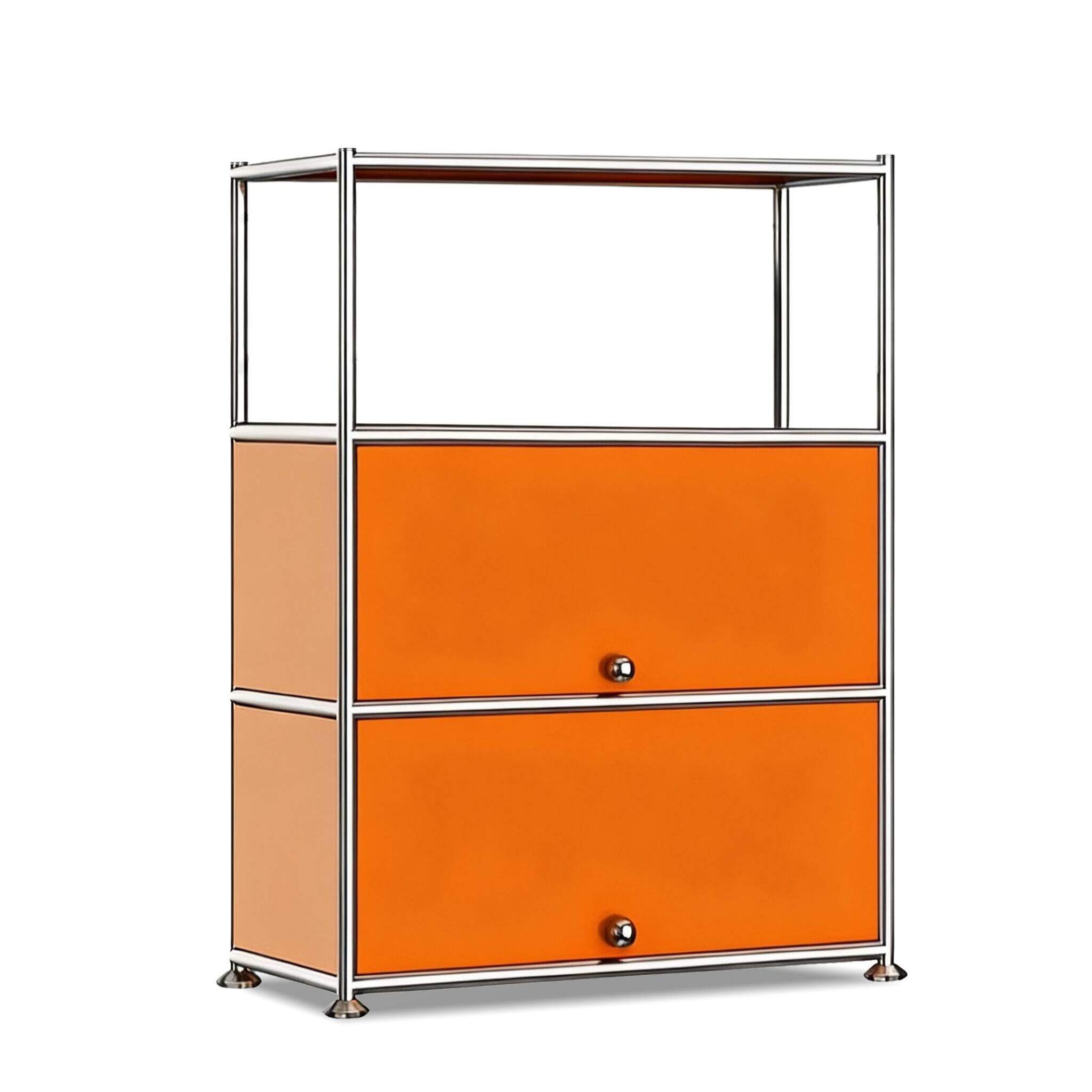 Alt View 1. Malletson - 3 Tier Modular Metal Sideboard Storage Cabinet, Modern Grid-Style, for Dining Room, Living Room or Office - Orange.