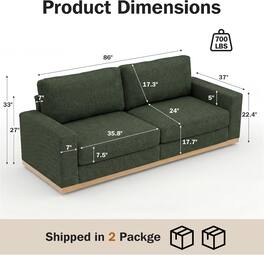 Dyonery - 86" Modern Single Sofa ,Deep Seat Modular Sofa Couch,Solid Wood Frame,Spring Cushions,Easy Assembly,Green - Green