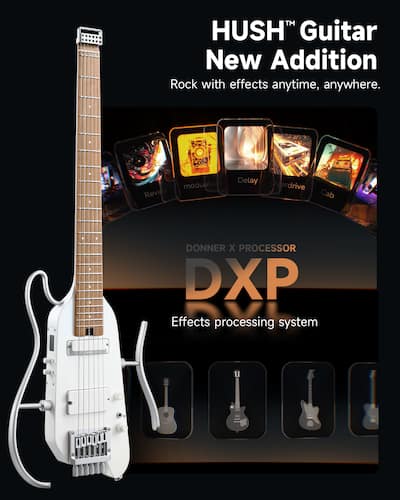 Donner music Donner HUSH™ X PRO Electric Guitar White HUSH-X PRO Donner music Donner HUSH™ X PRO Electric Guitar White HUSH-X PRO
