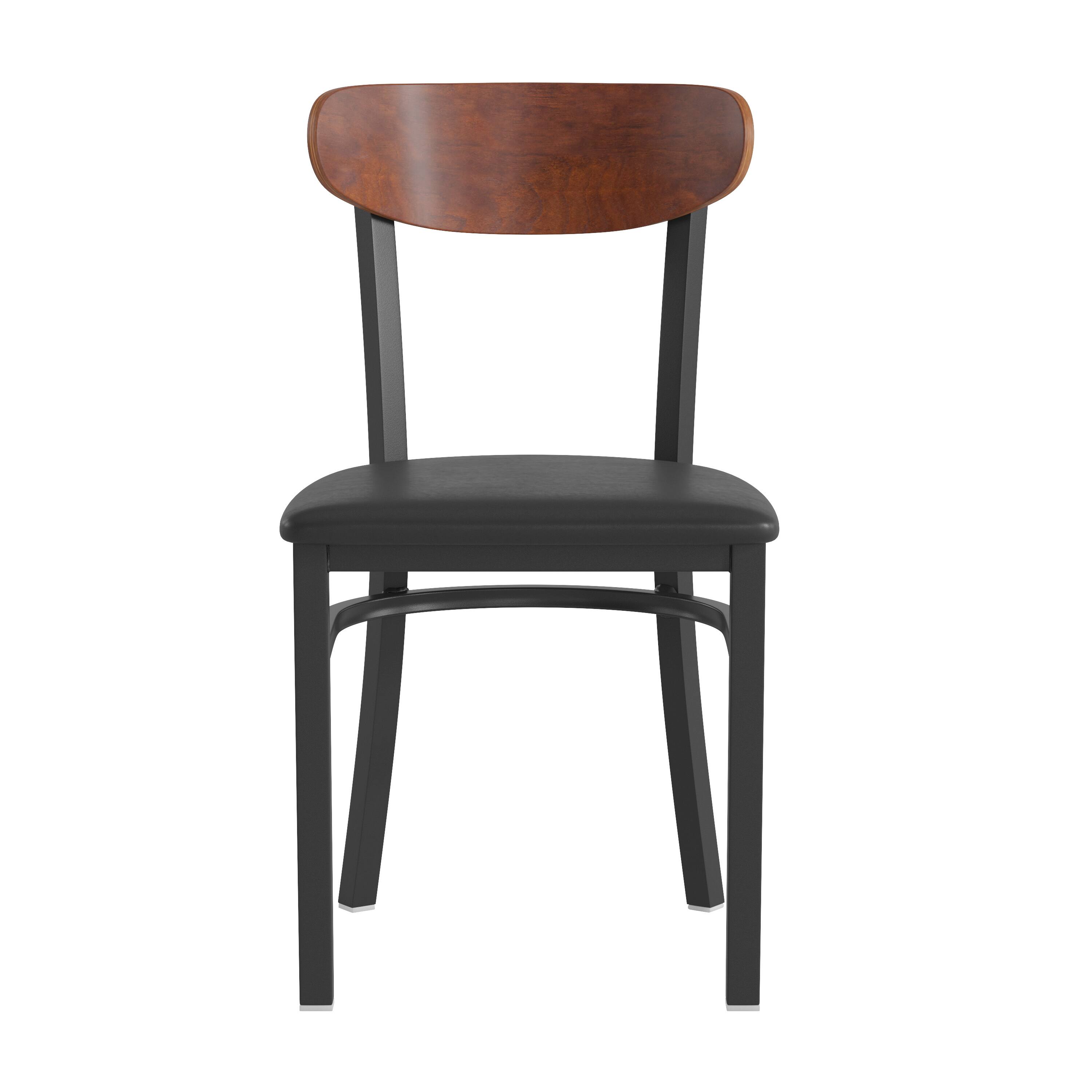 Alt View 9. Emma + Oliver - Yara Industrial Dining Chair with Rolled Steel Frame and Solid Wood Seat - 500 lbs. Static Weight Capacity - Walnut Wood Back/Black Vinyl Seat.