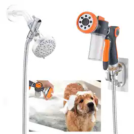 Paradigms Interiors - Dog 8 2ft Pup Shampoo Dispenser Jet Attachment To Shower Head Washing 8 setting High Pet Wash Cleaning Spra - Default