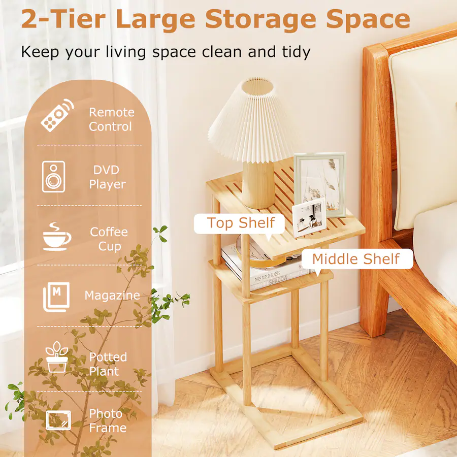 Gymax Side Table Set of 2 w/Storage Shelves & Bamboo Construction for ...