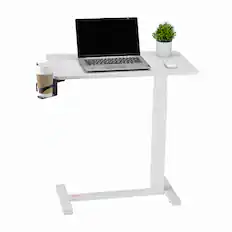 Front. VEVOR - Overbed Table, Mobile Bed Side Table with 4 Hidden Wheels, Height Adjustable Rolling Laptop Desk with Cup Holder.