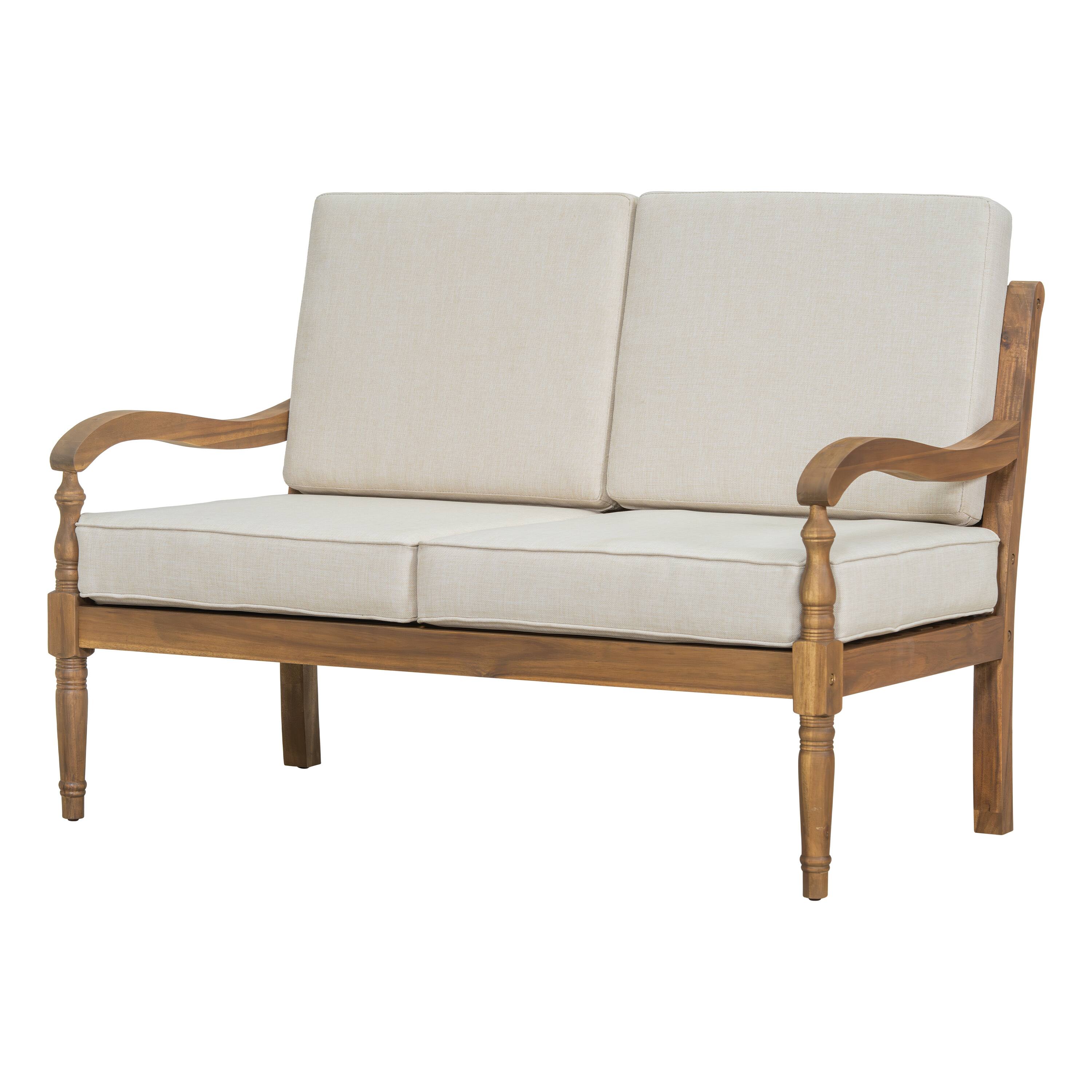 Alt View 9. Siljoy - 2 Piece Sofa Seating Group with Cushions, Outdoor Acacia Wood Patio Seating Group,Natural+Beige - Beige+Natural.
