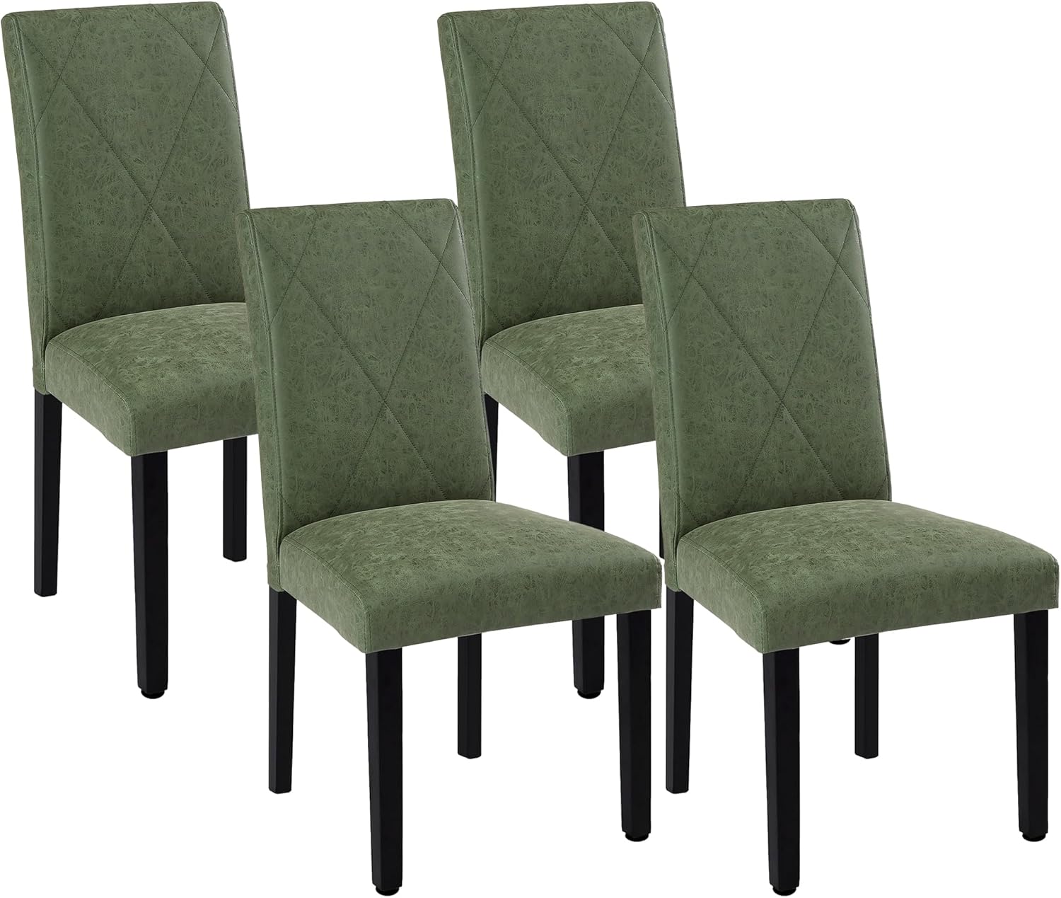 Front. Vecelo - Set Of 4 Linen Upholstered Dining Chairs with Solid Wood Legs, High Back Ergonomic Kitchen Chairs - Green.