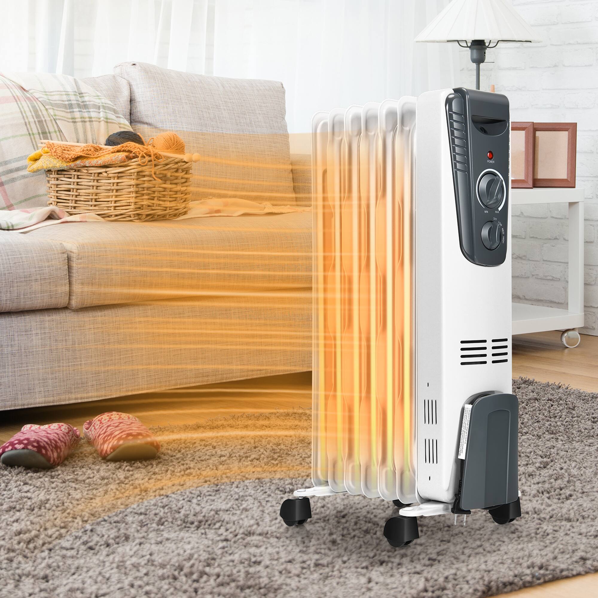 Alt View 2. Gymax - Gymax 1500W Oil Filled Radiator Heater Portable Space Heater w/ 3 Heat Settings - White.