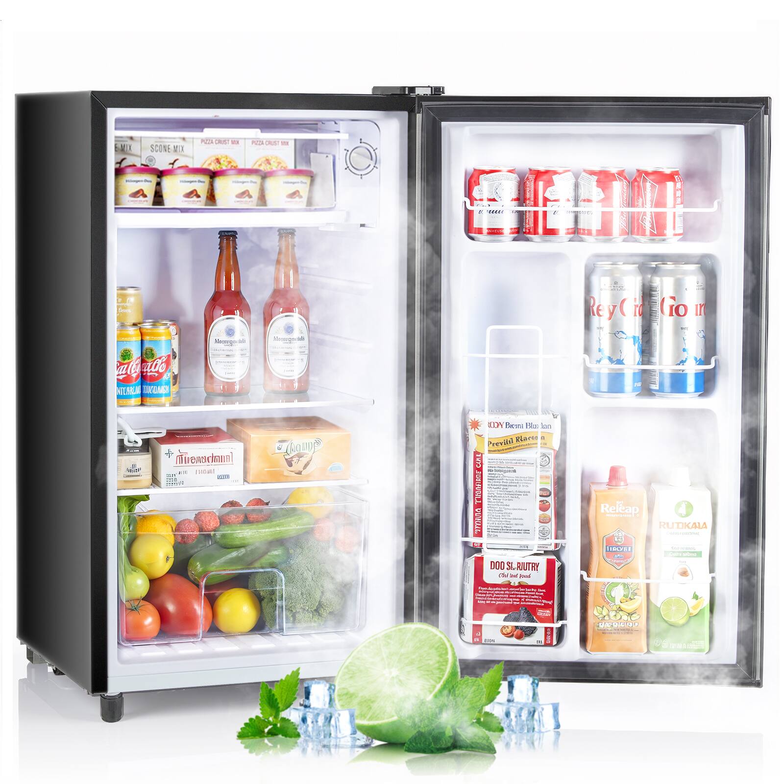 Sweet - Compact Mini Fridge with Freezer, 3.2 Cu.Ft Small Refrigerator - Silver