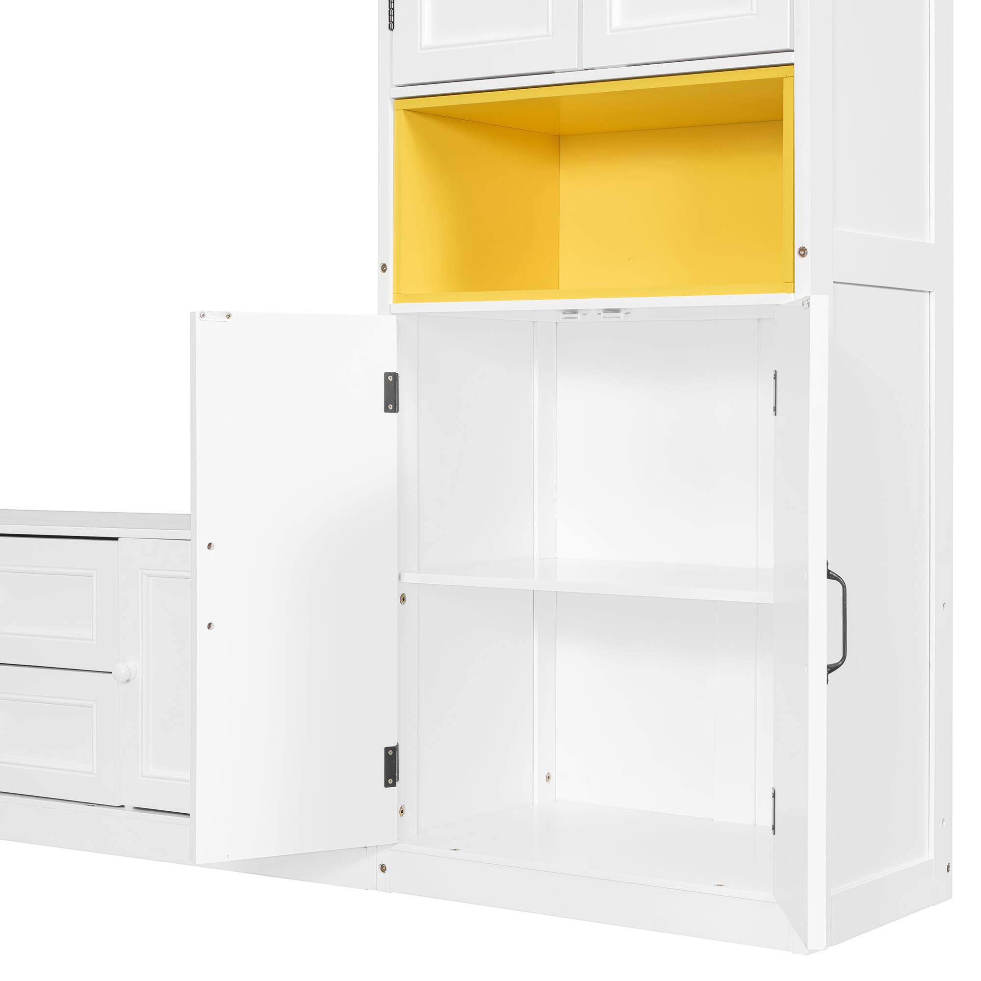 Alt View 5. Anysun - Twin Size Wooden Murphy Bed with TV Stand, 2 Drawers, Shelves, and Cabinets - White.