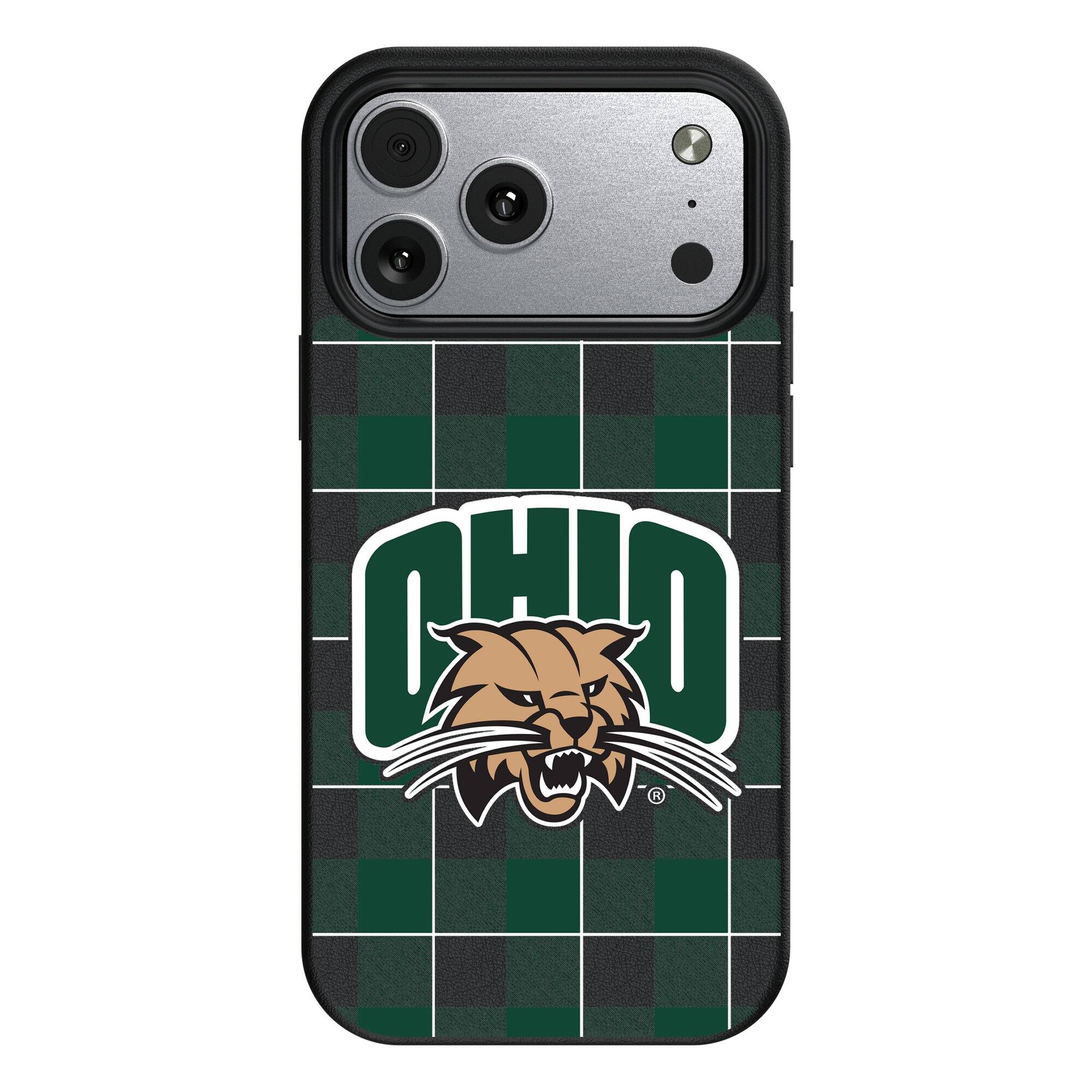 Front. Keyscaper - Ohio Bobcats Plaid Magnetic Bump iPhone Case - 15 Pro Max - Black.