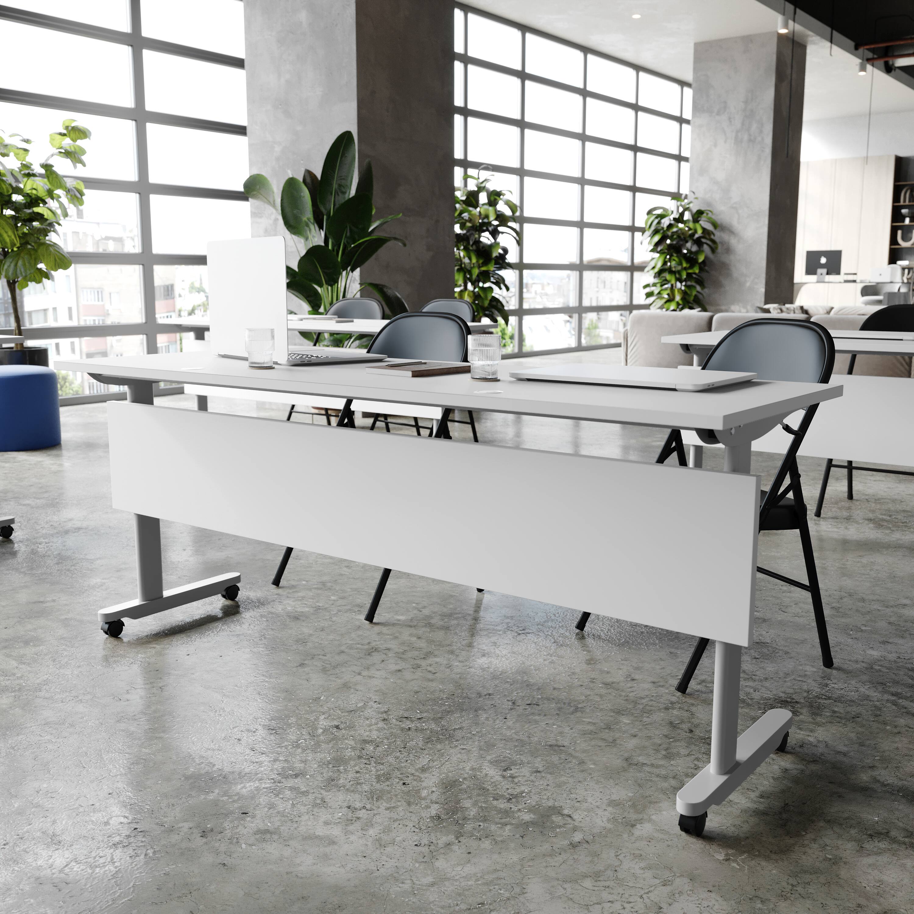 Alt View 1. Flash Furniture - Palmer Commercial Grade 72" x 24" Heavy-Duty Nesting Flip Training Table with T-Legs, Modesty Panel, 1" Thick Gray Table - Gray.