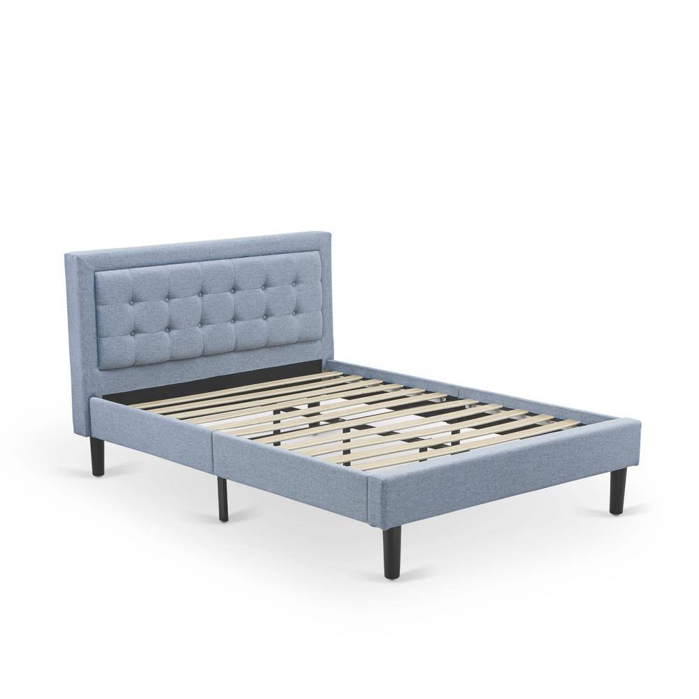 Left. East West Furniture - FN11F-1GO15 2-Pc Platform Full Size Bed Set with 1 Bed Frame and a Night Stand for Bedrooms - Denim Blue Linen Fabric - Denim Blue.