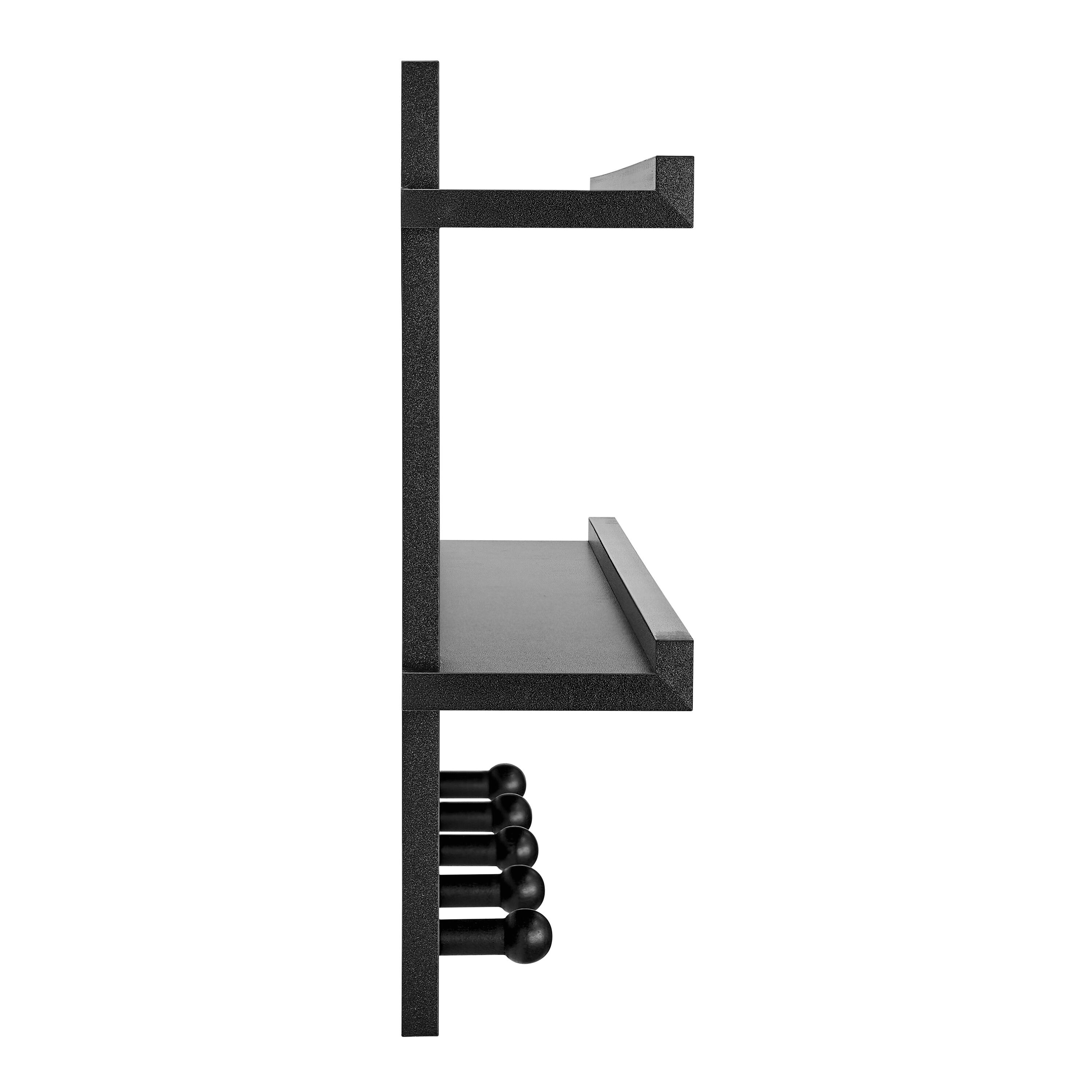 Alt View 9. Danya B - Two-Tier Ledge Shelf Wall Organizer with Five Hanging Hooks - Black - Black.