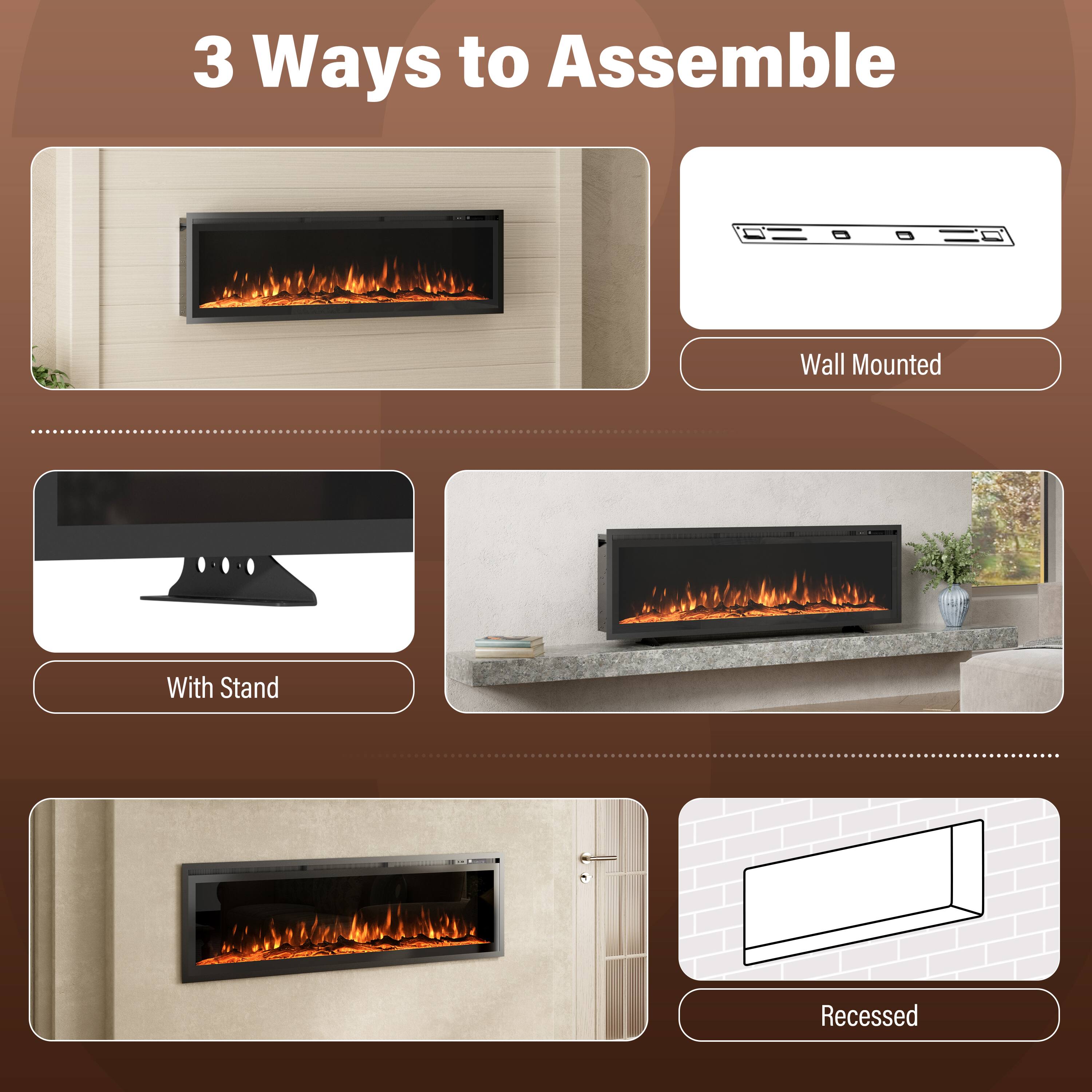 3 Ways to Assemble

- Wall Mounted
- With Stand
- Recessed