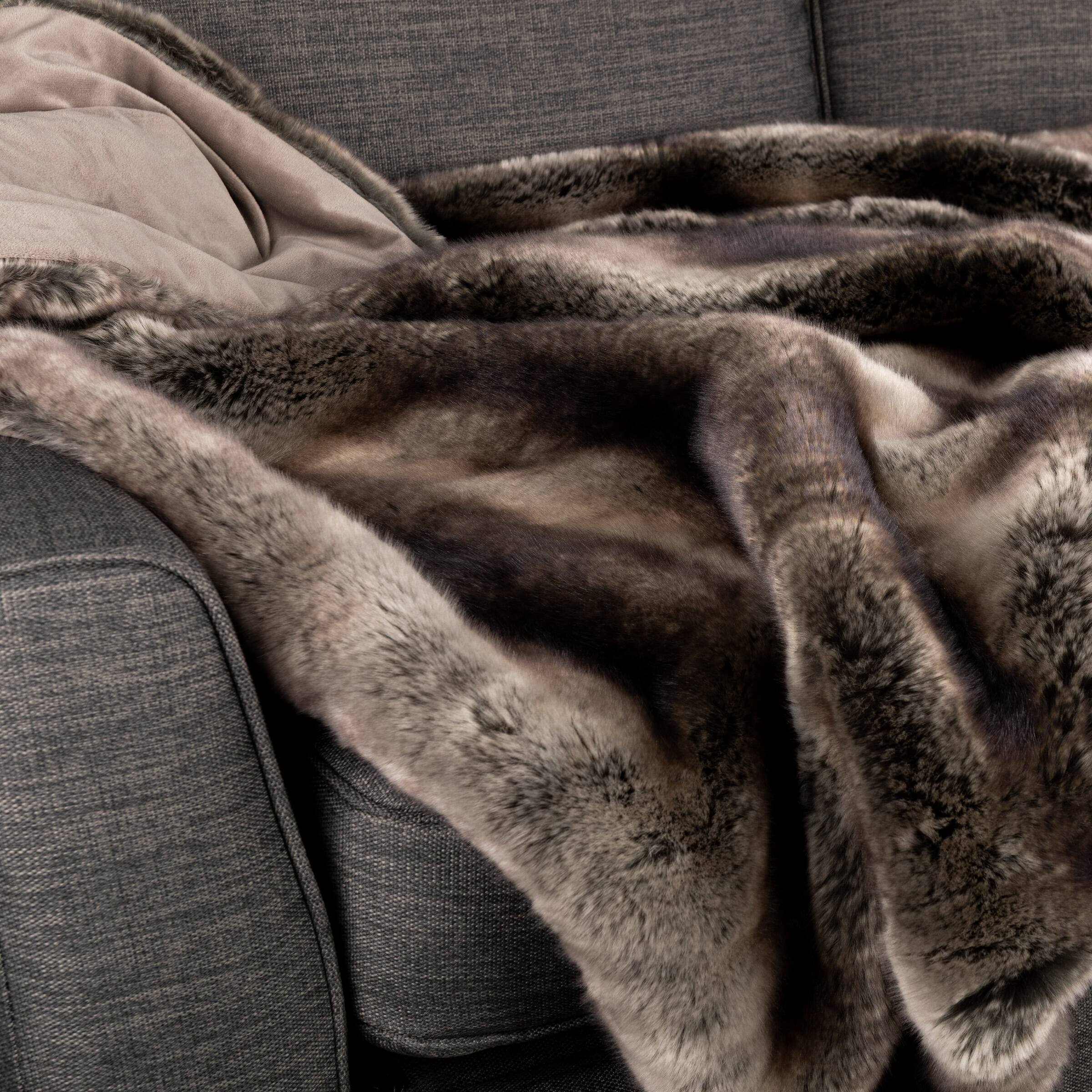 Lavish Home 60x70in Faux Fur Blanket Gray and Brown 66-THROW056