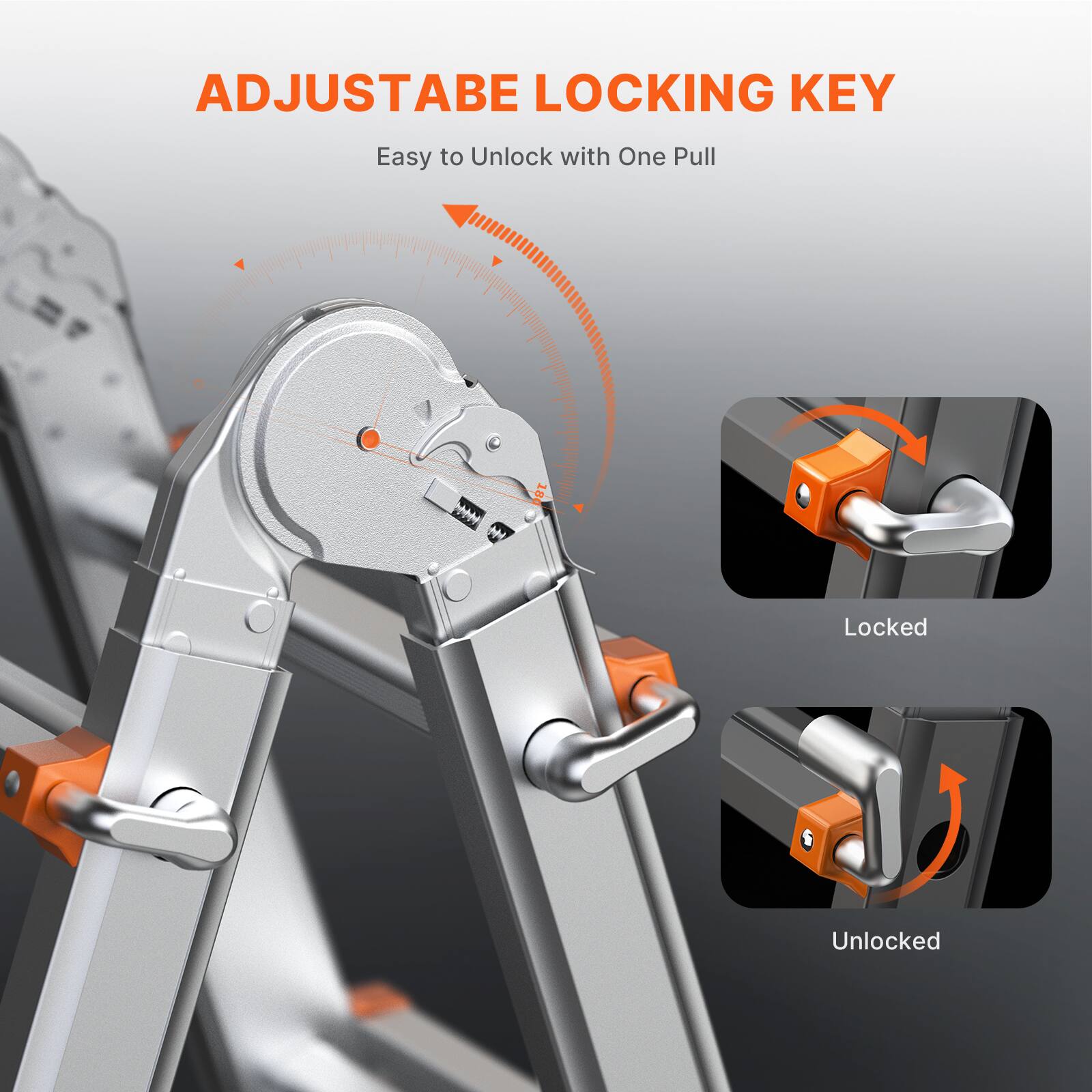 ADJUSTABLE LOCKING KEY  
Easy to Unlock with One Pull  

Locked  
Unlocked