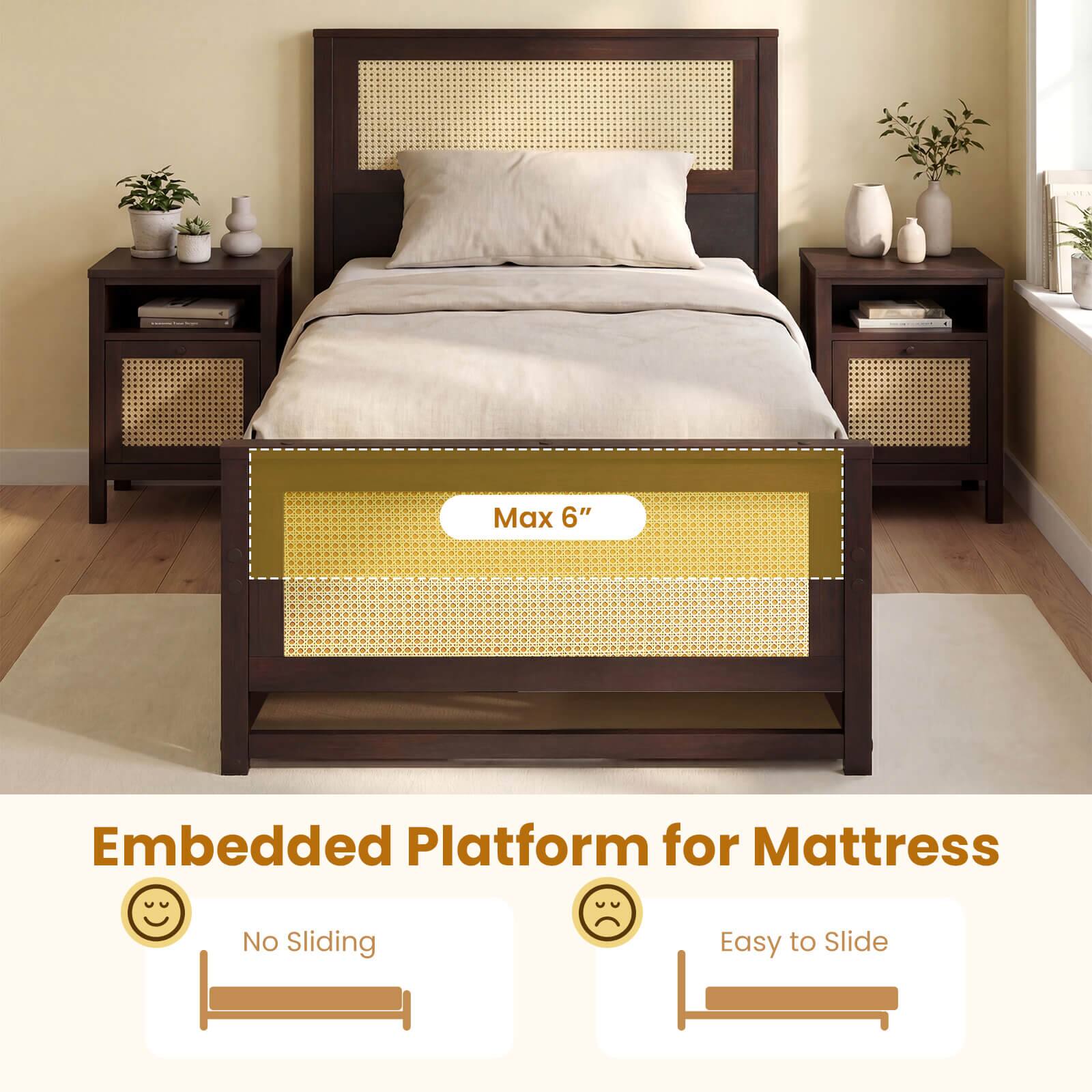 Max 6" Embedded Platform for Mattress  
No Sliding  
Easy to Slide
