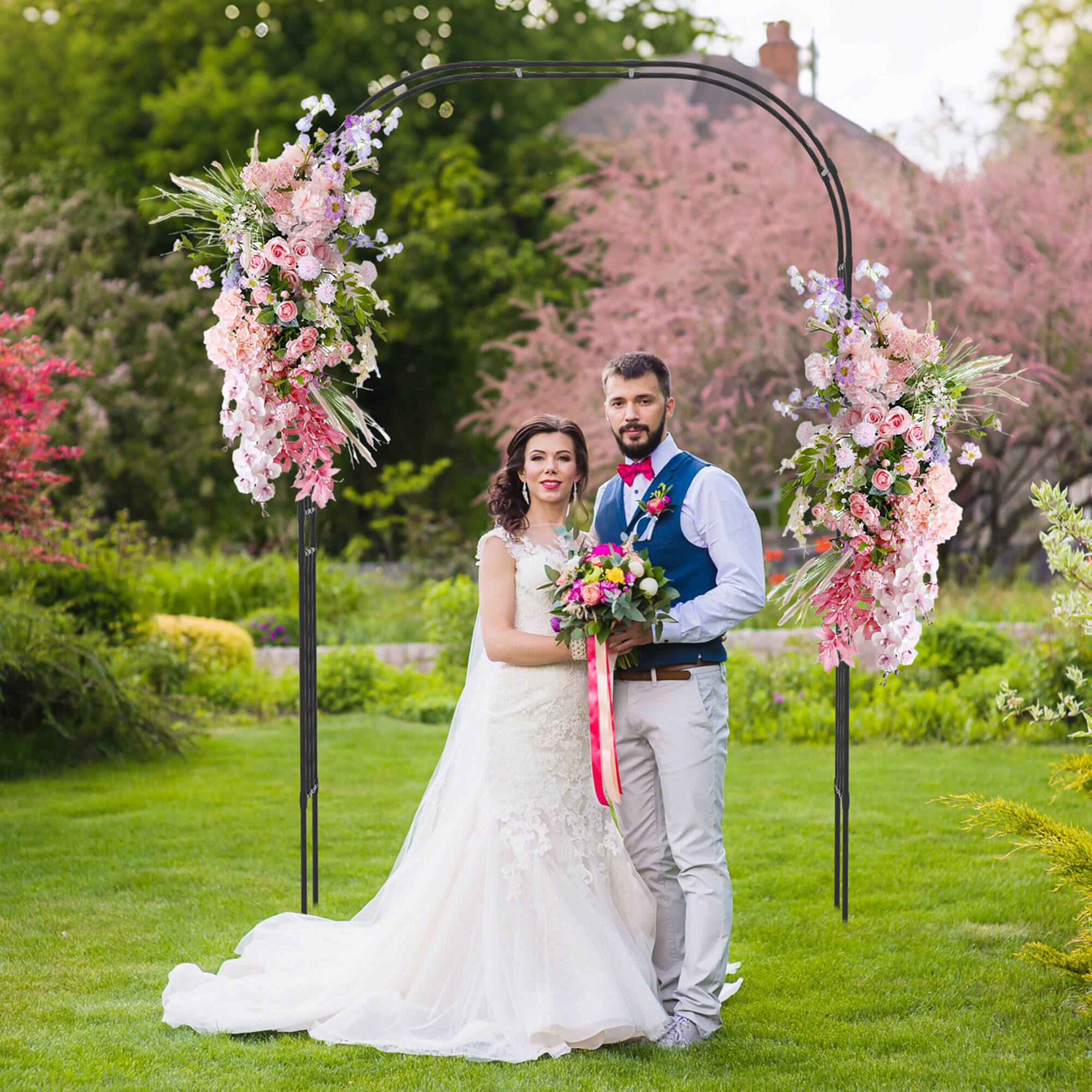 Alt View 3. Gymax - Gymax 95'' Garden Arch Trellis w/PE Wrapped Metal Pipes Ground Stakes Spiral Rods - Black.