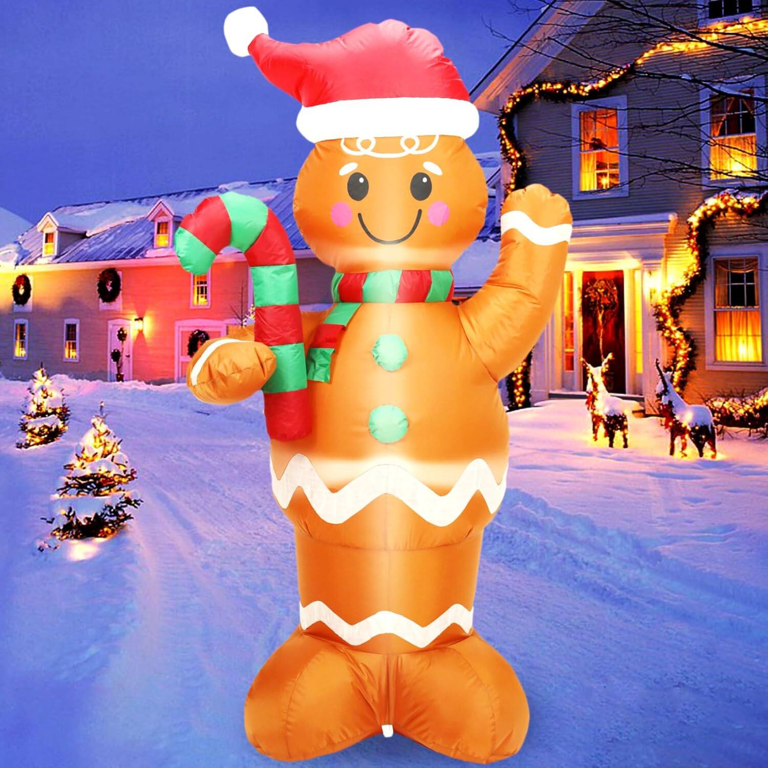 PARKER SLATER - 5 Ft Inflatable with Candy Cane, LED, Indoor/Outdoor Decor - Gingerbread man