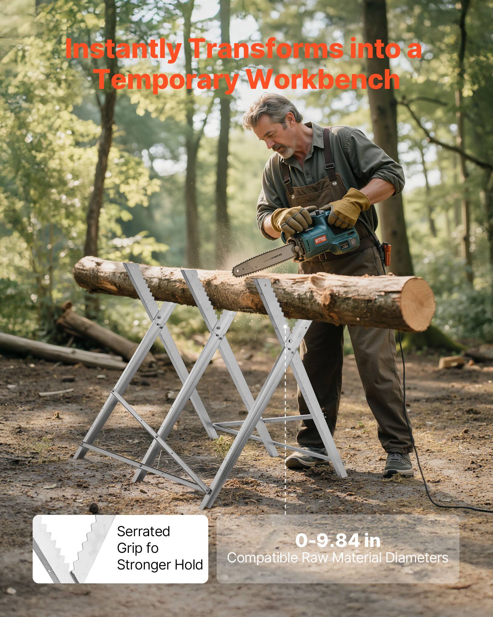 Instantly Transforms into a Temporary Workbench

117 B Serrated Grip for Stronger Hold

0-9.84 in Compatible Raw Material Diameters