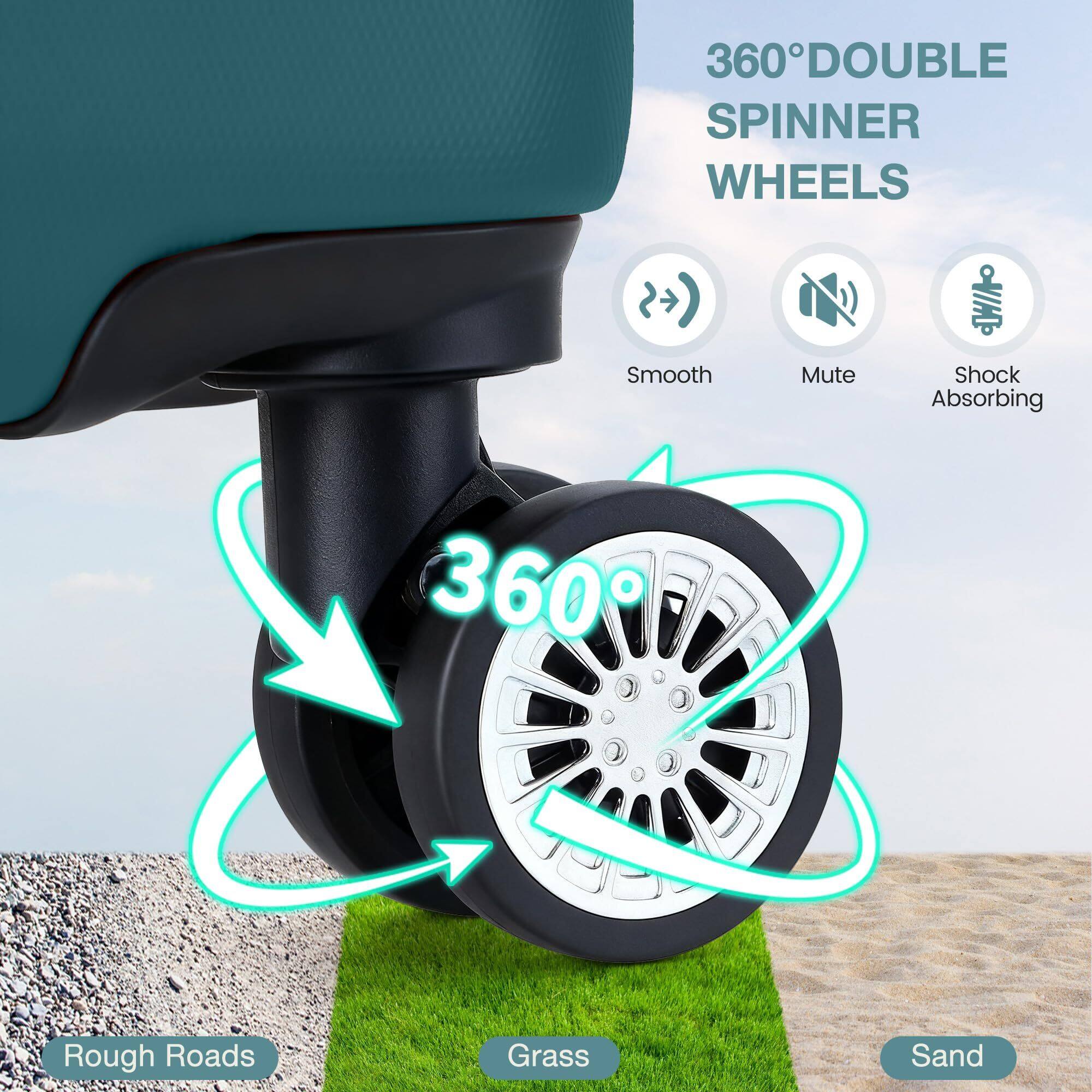 360° DOUBLE SPINNER WHEELS

Smooth Mute Shock Absorbing

360°

Rough Roads Grass Sand