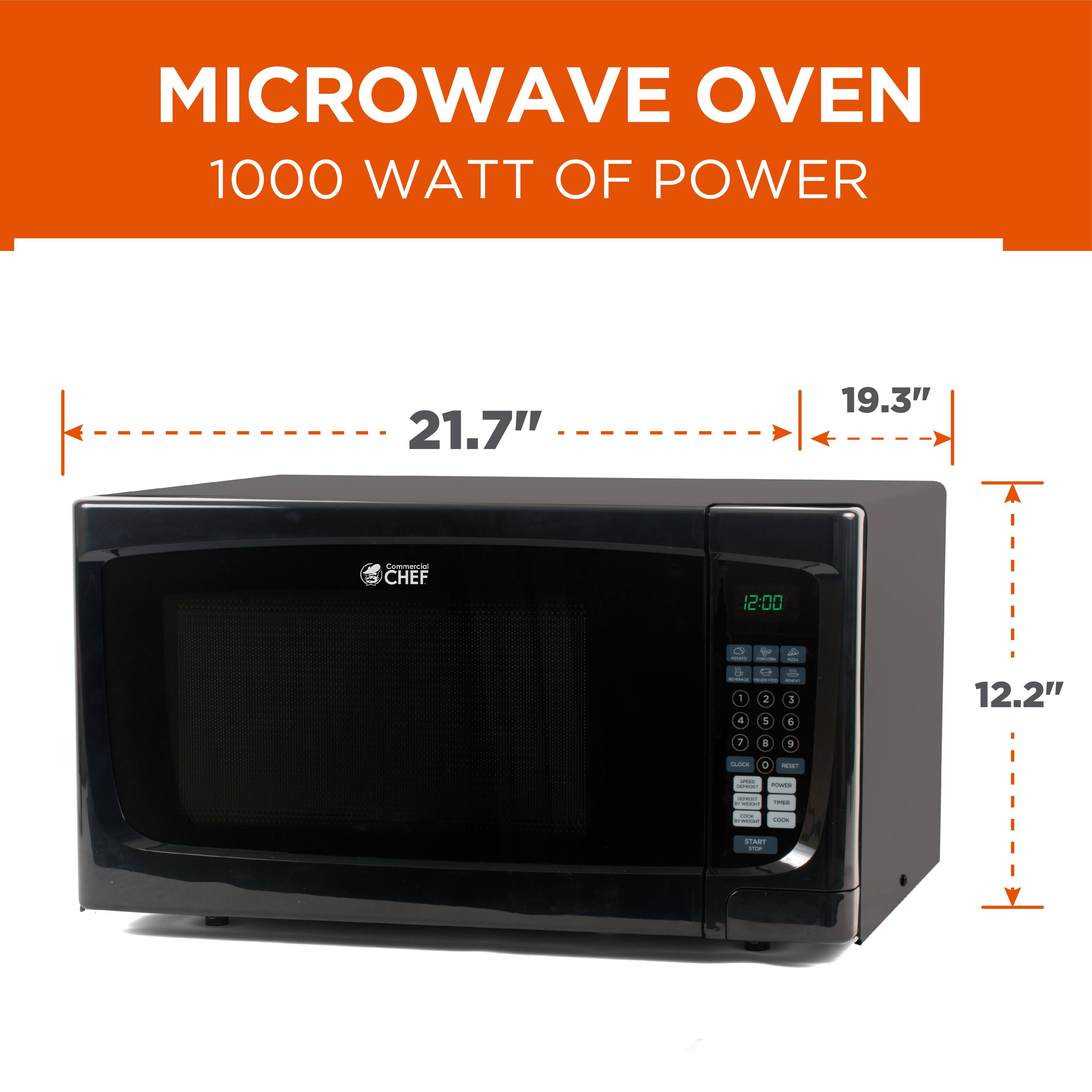 MICROWAVE OVEN 1000 WATT OF POWER
21.7"
19.3"
CHEF
12:00
1 4 O - | I 3 1 1 4
12.2"