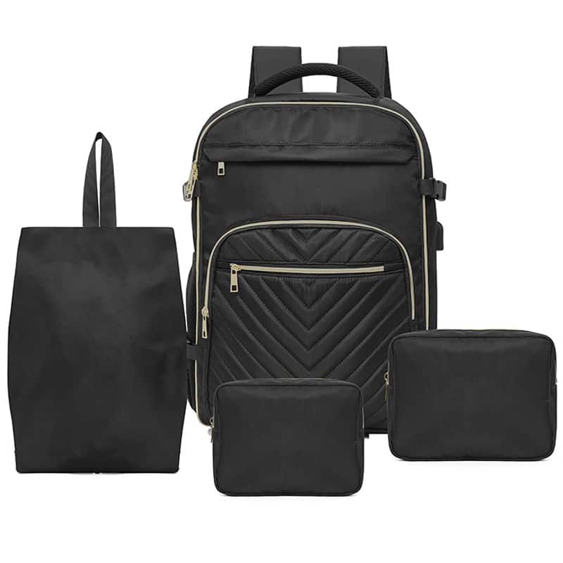 Auledio - 4pcs Large Capacity Travel Backpack Set, Carry On Backpack Flight Approved, Laptop Backpack With USB Charging Port - Black
