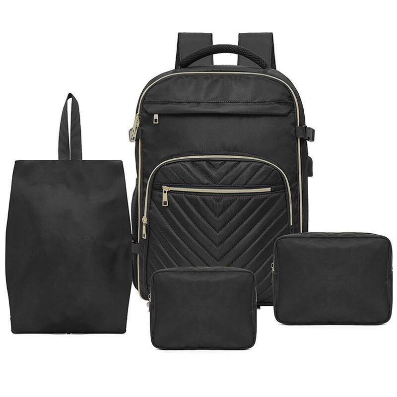 Front. Auledio - 4pcs Large Capacity Travel Backpack Set, Carry On Backpack Flight Approved, Laptop Backpack With USB Charging Port - Black.