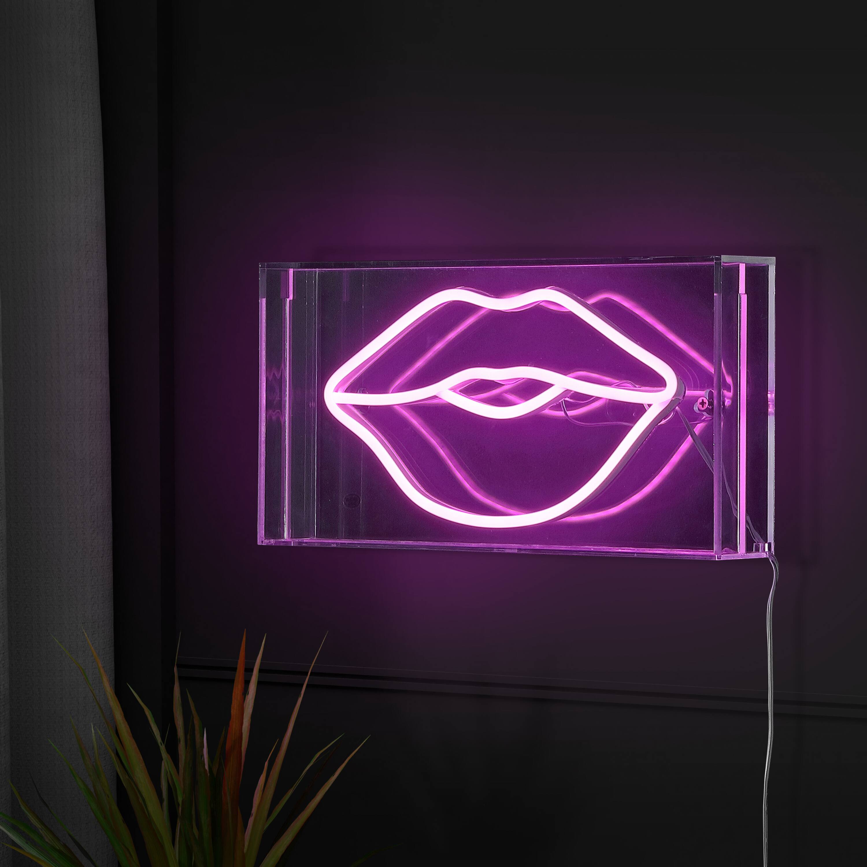 Alt View 4. Jonathan Y - Lips 11.88" X 5.88" Contemporary Glam Acrylic Box USB Operated LED Neon Light, Pink - Pink.
