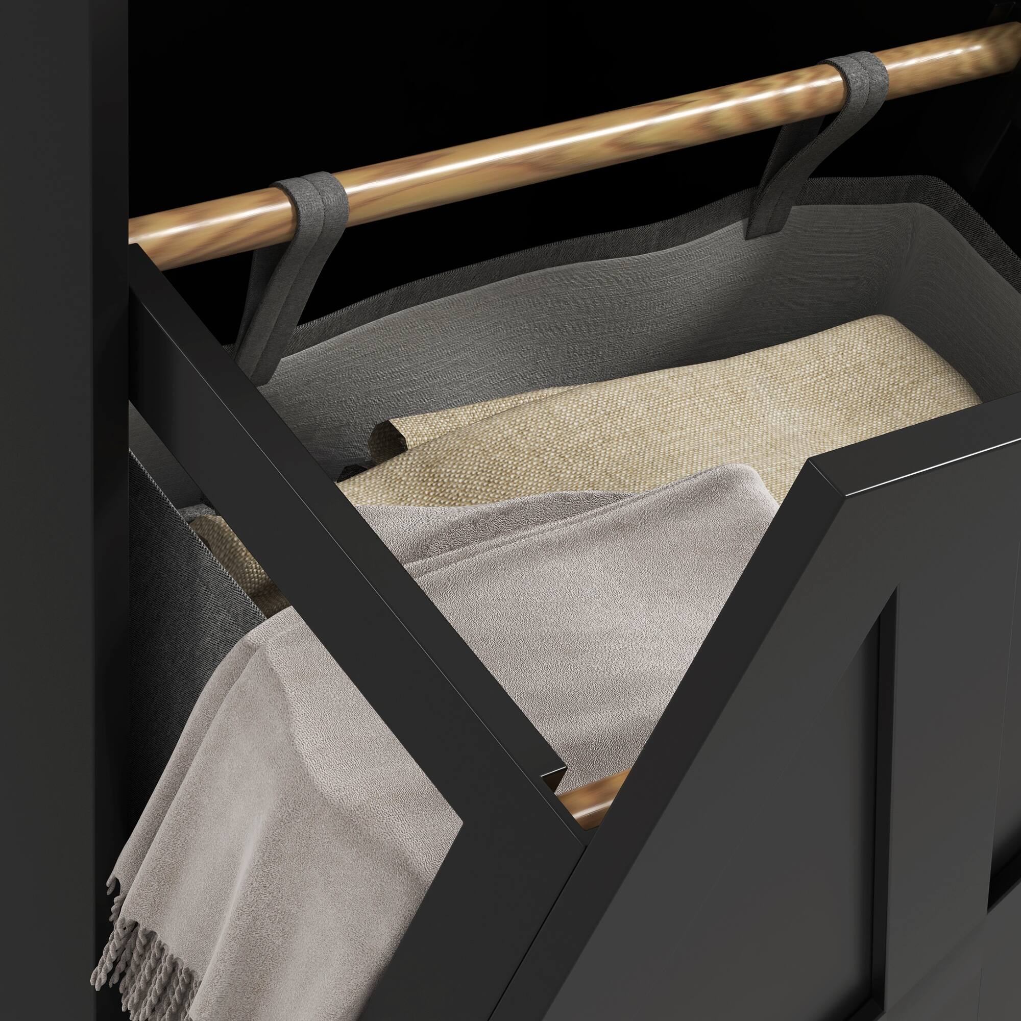 Alt View 7. Homcom - Tilt Out Laundry Hamper Cabinet with 2 Removable Baskets, Freestanding Bathroom Storage Cabinet with 2 Drawers - Black.