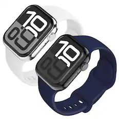 Front. Vena - 2 Pack For Apple Watch Band Series 10 42mm, Band Series 11 41mm 9/8/7, Silicone Sport Strap For iWatch 40mm, White+Blue - Multi.
