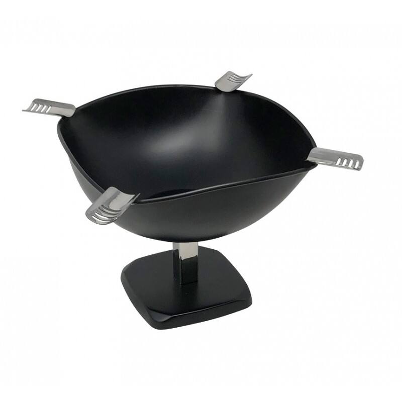 Left. Prestige - Smokin Ash' Raised Quadrangle Cigar Ashtray (Black Matte) - Powder Coat Matte Black.
